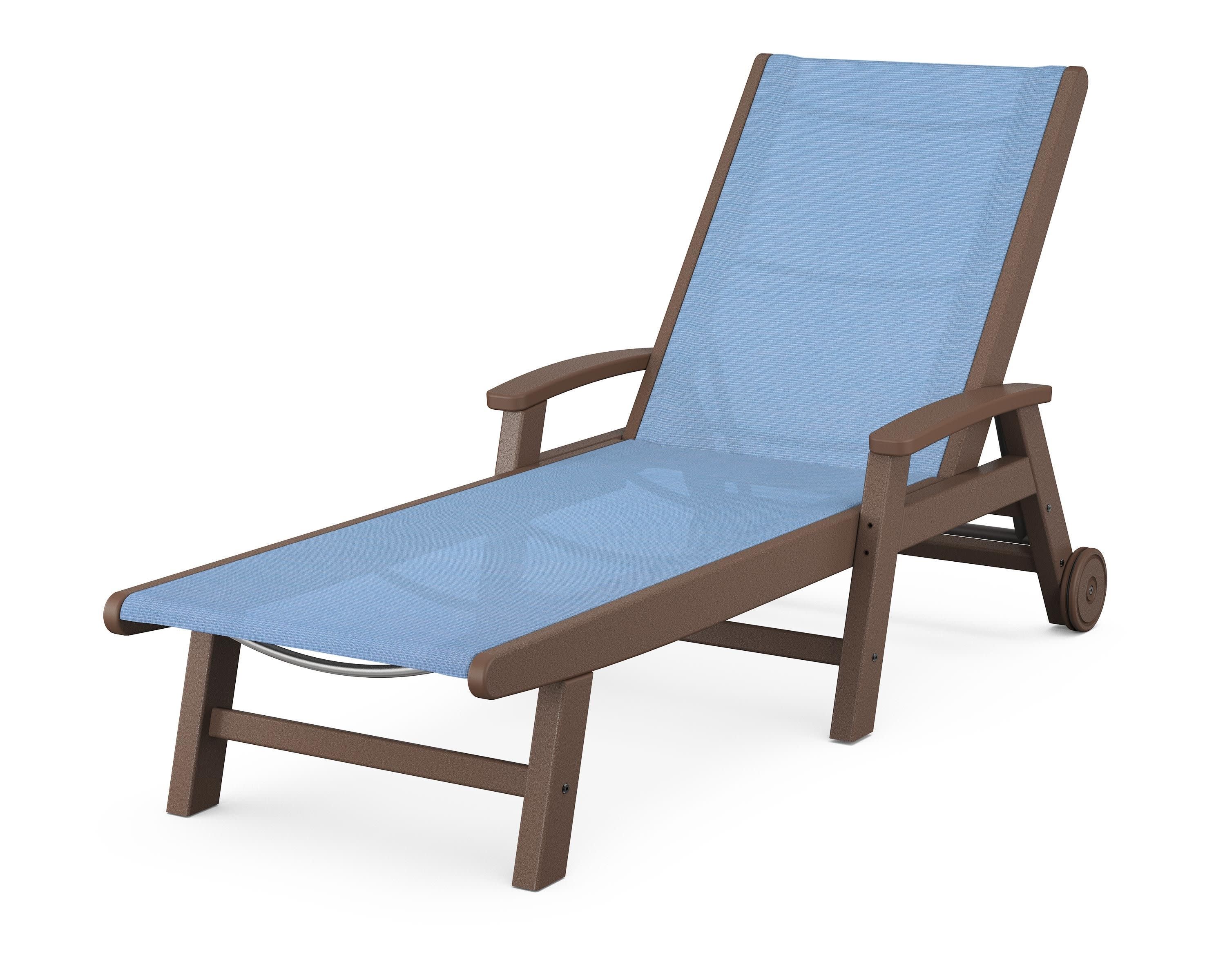 Coastal Chaise with Wheels in Mahogany / Poolside Sling