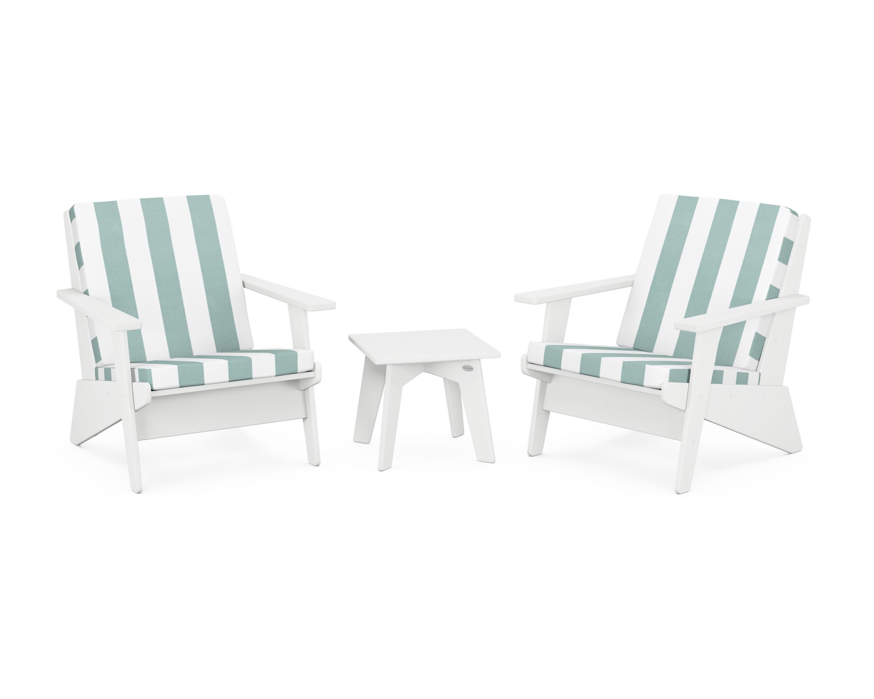 Riviera Modern Lounge 3-Piece Set in White / Cabana Stripe Glacier Spa