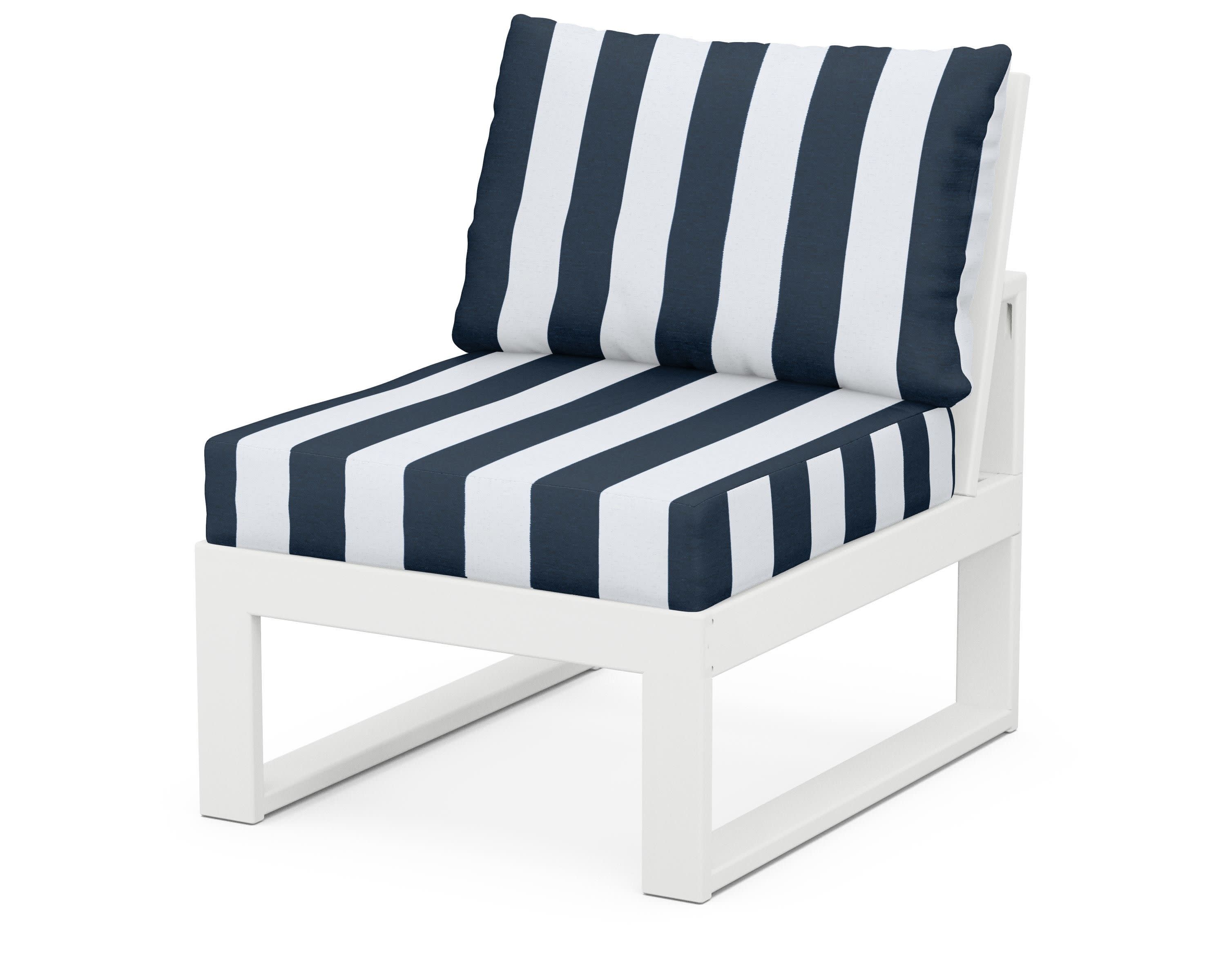 Modular Armless Chair in White / Cabana Stripe Marine Indigo