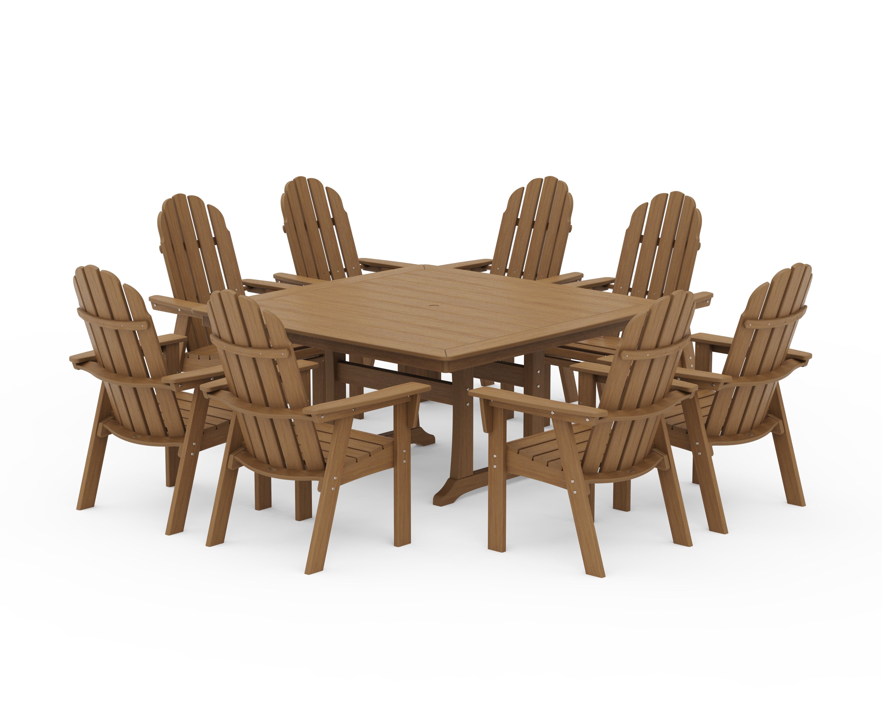 Vineyard Curveback Adirondack 9-Piece Nautical Trestle Dining Set in Natural