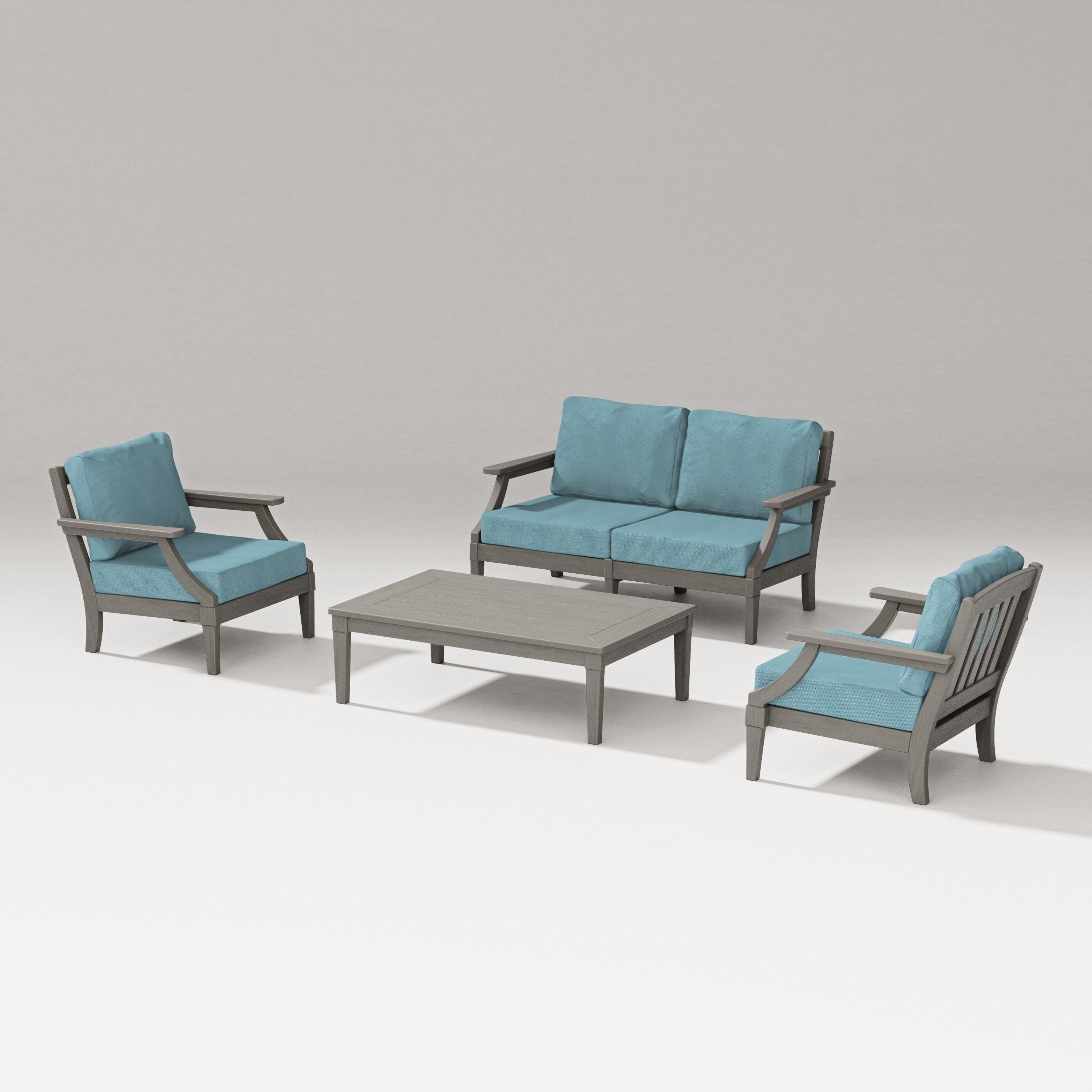 Estate Lounge 4-Piece Loveseat Set in Driftwood / Lattice Sky Blue