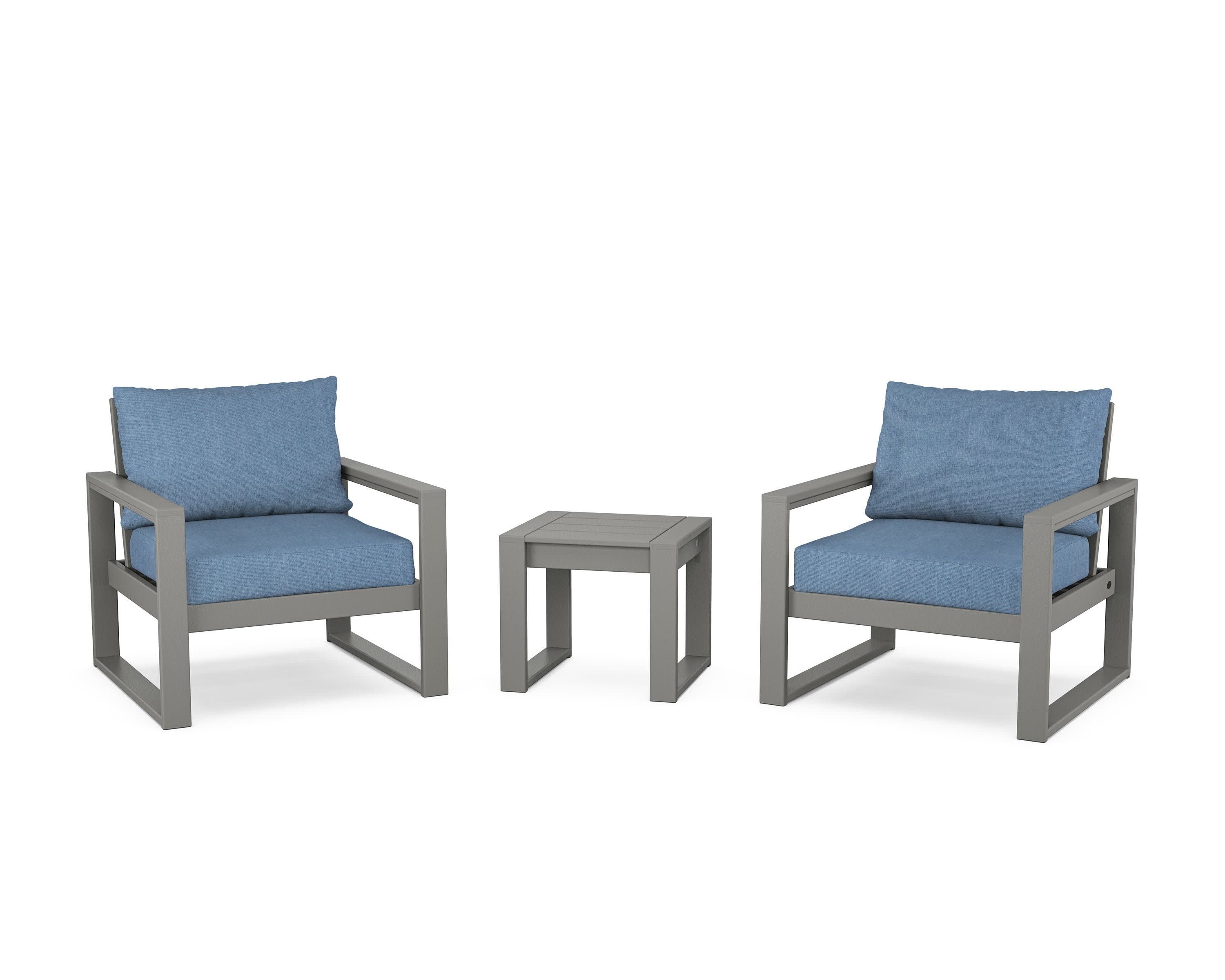 EDGE Sectional 3-Piece Deep Seating Set in Slate Grey / Sky Blue