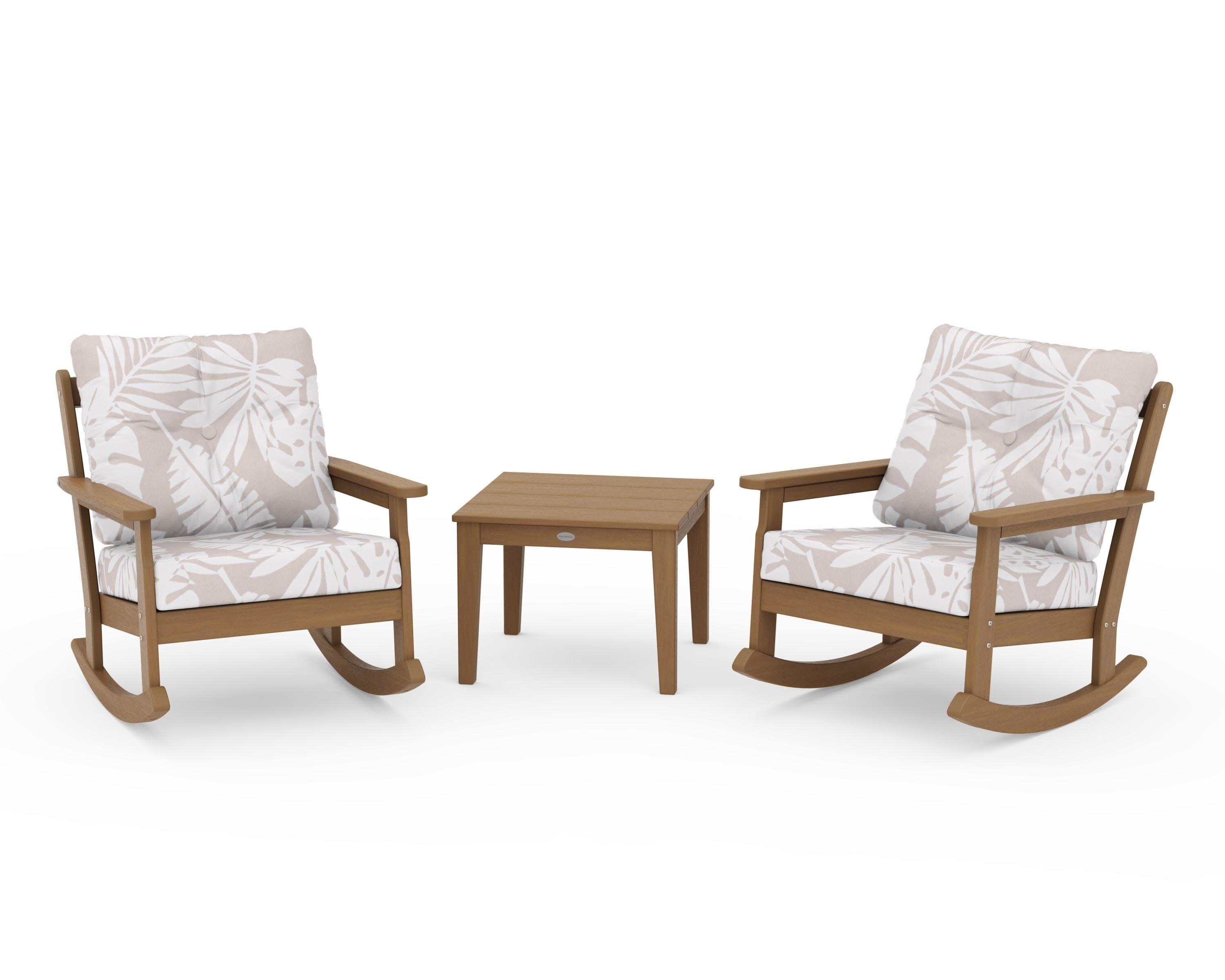 Vineyard 3-Piece Deep Seating Rocker Set in Natural / Leaf Dune Burlap