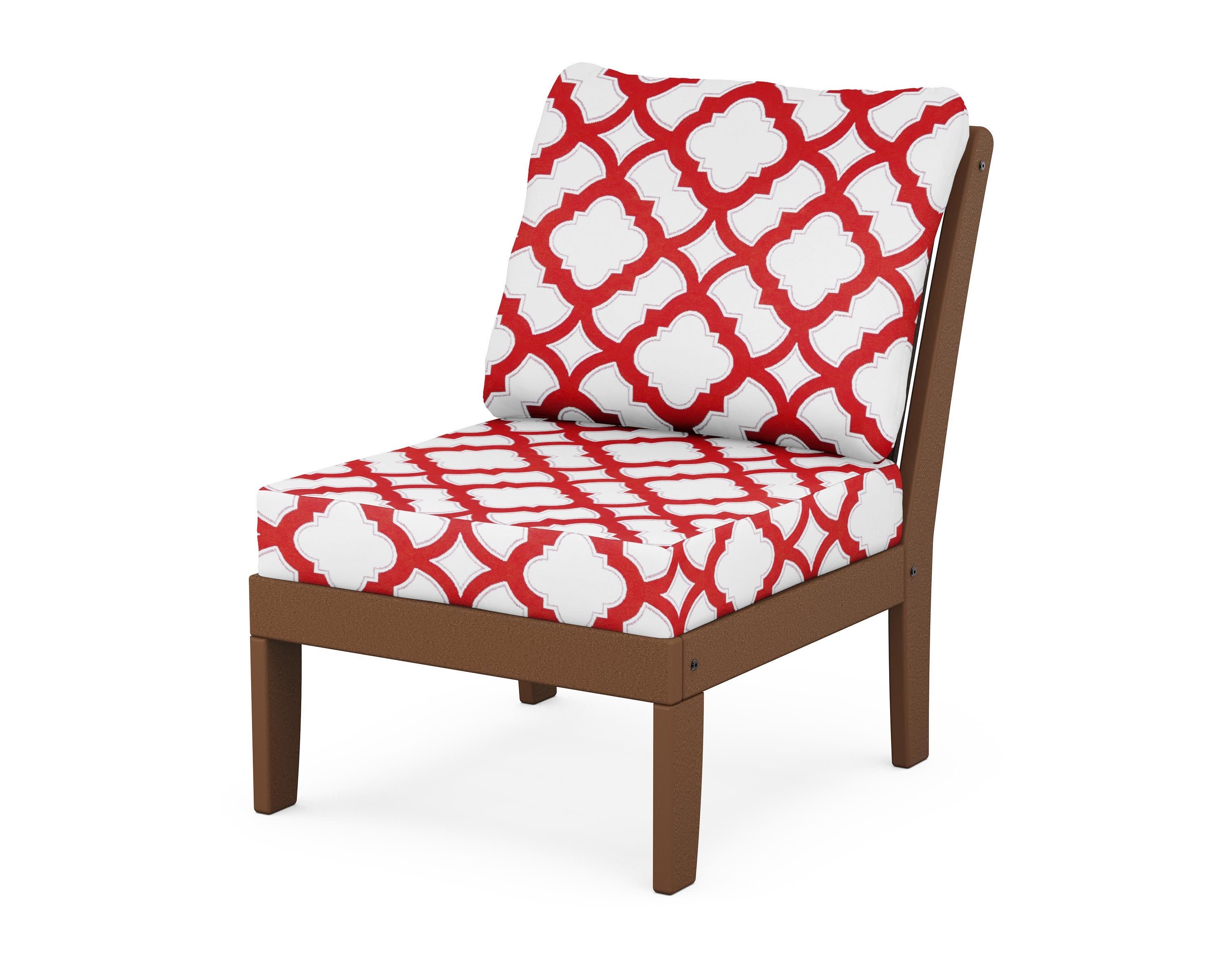Braxton Modular Armless Chair in Teak / Trellis Crimson
