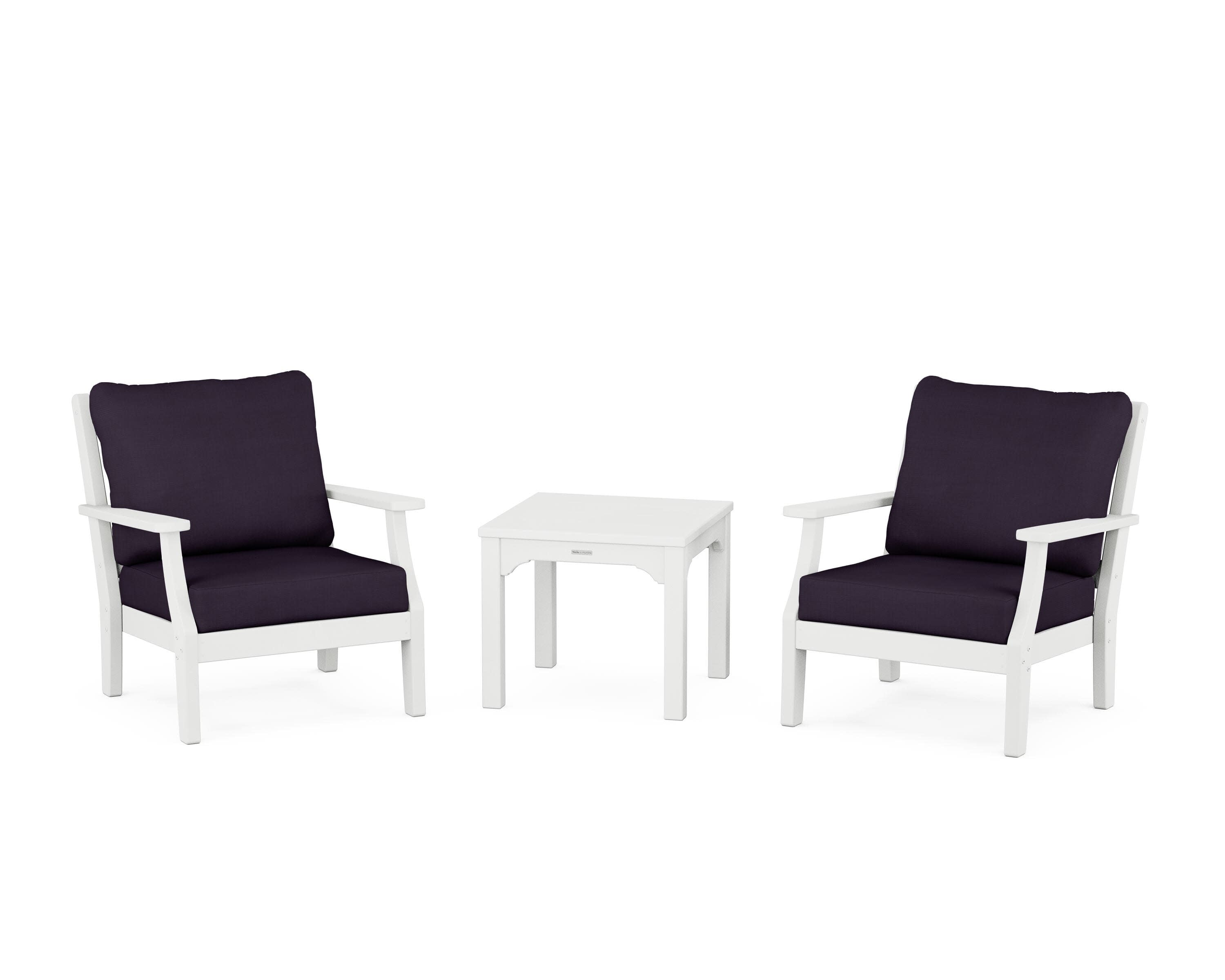 Chinoiserie 3-Piece Deep Seating Set in White / Navy Linen