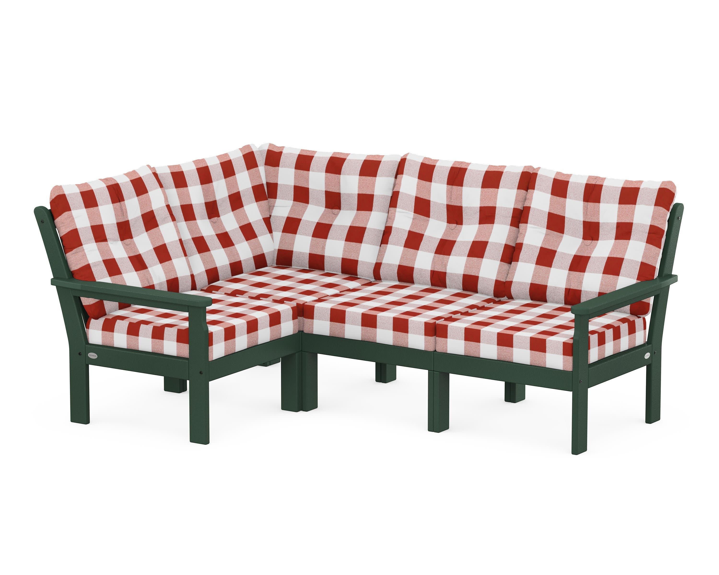 Vineyard 4-Piece Sectional in Green / Buffalo Plaid Crimson