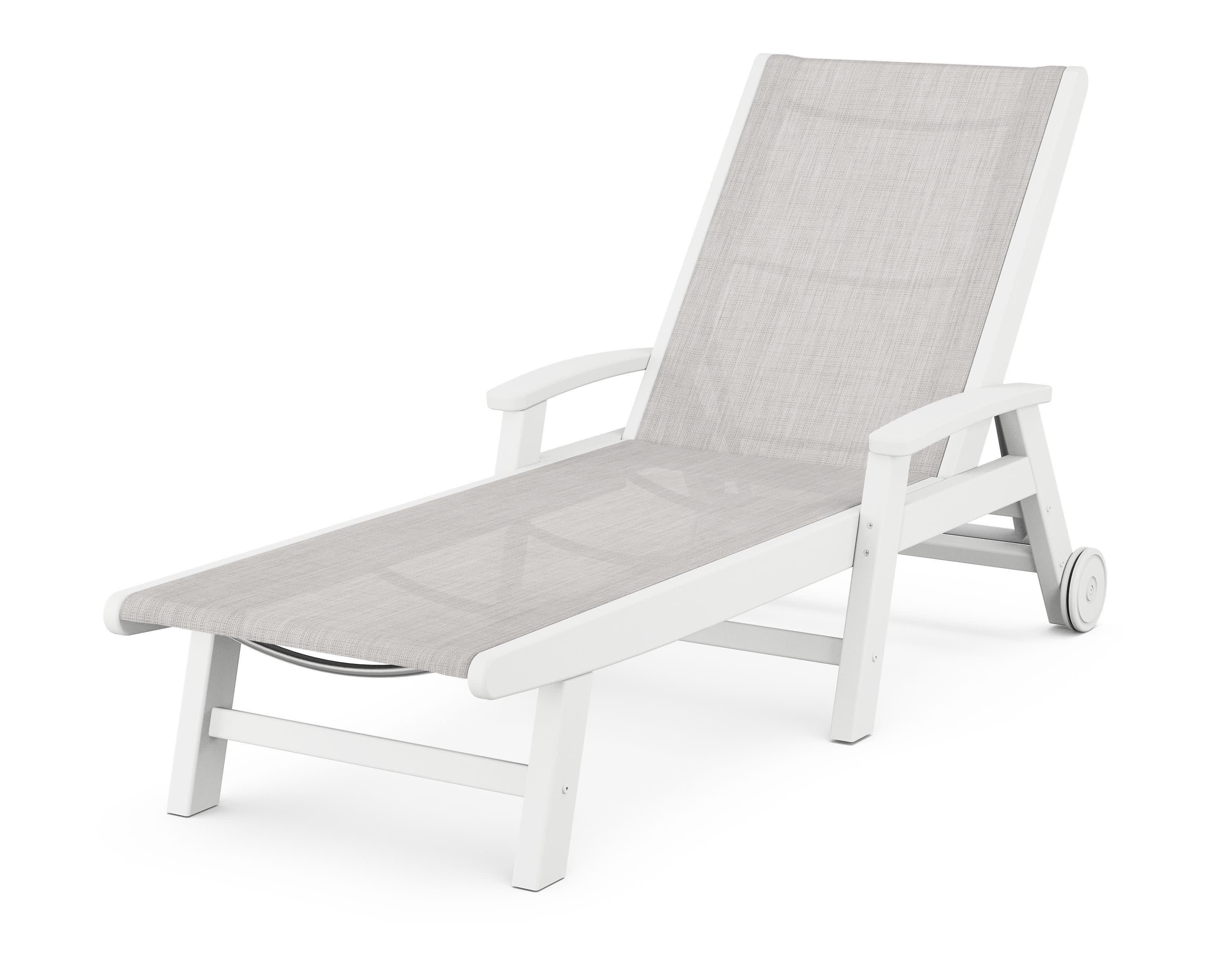 Coastal Chaise with Wheels in White / Parchment Sling