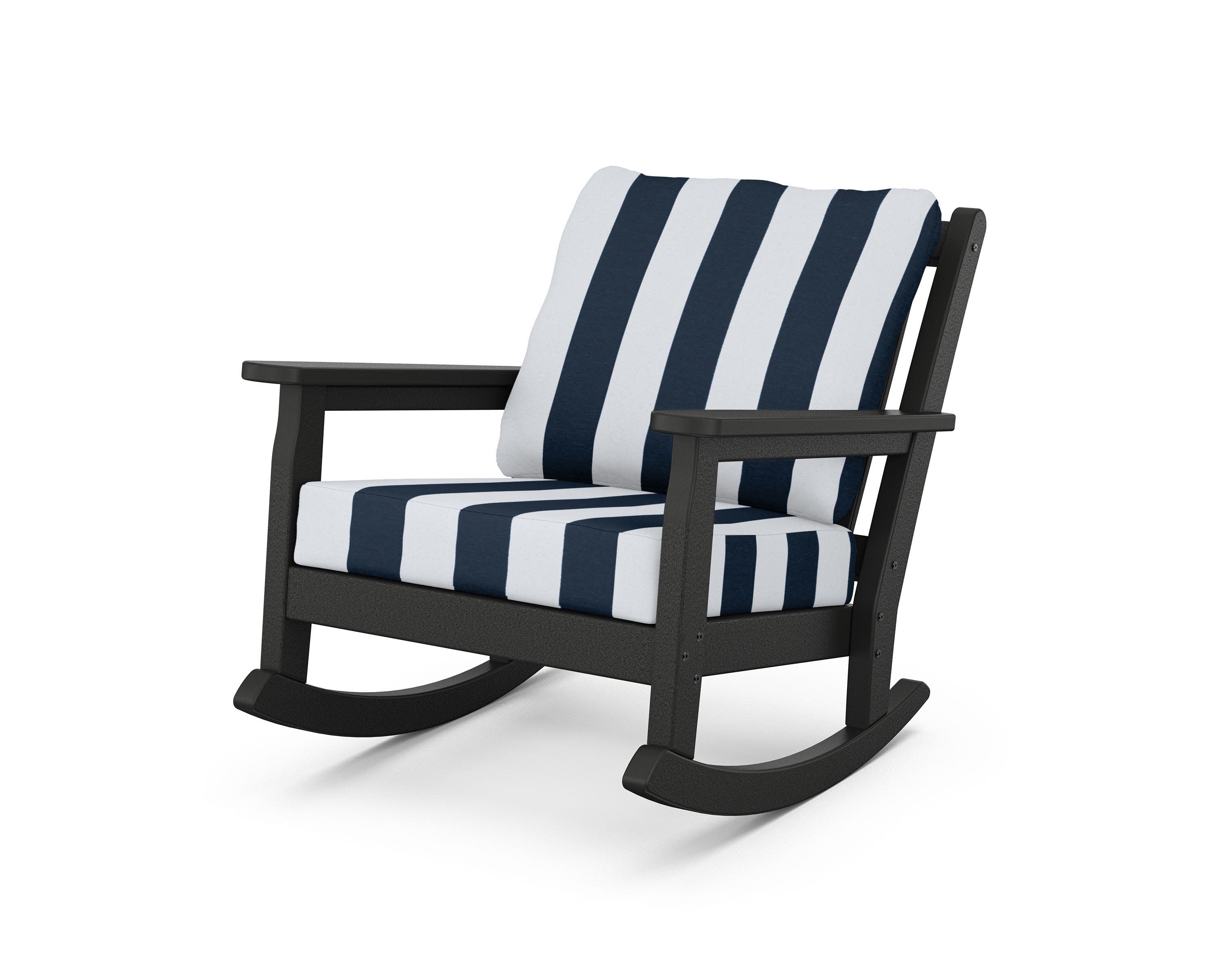 Chippendale Deep Seating Rocking Chair in Black / Cabana Stripe Marine Indigo