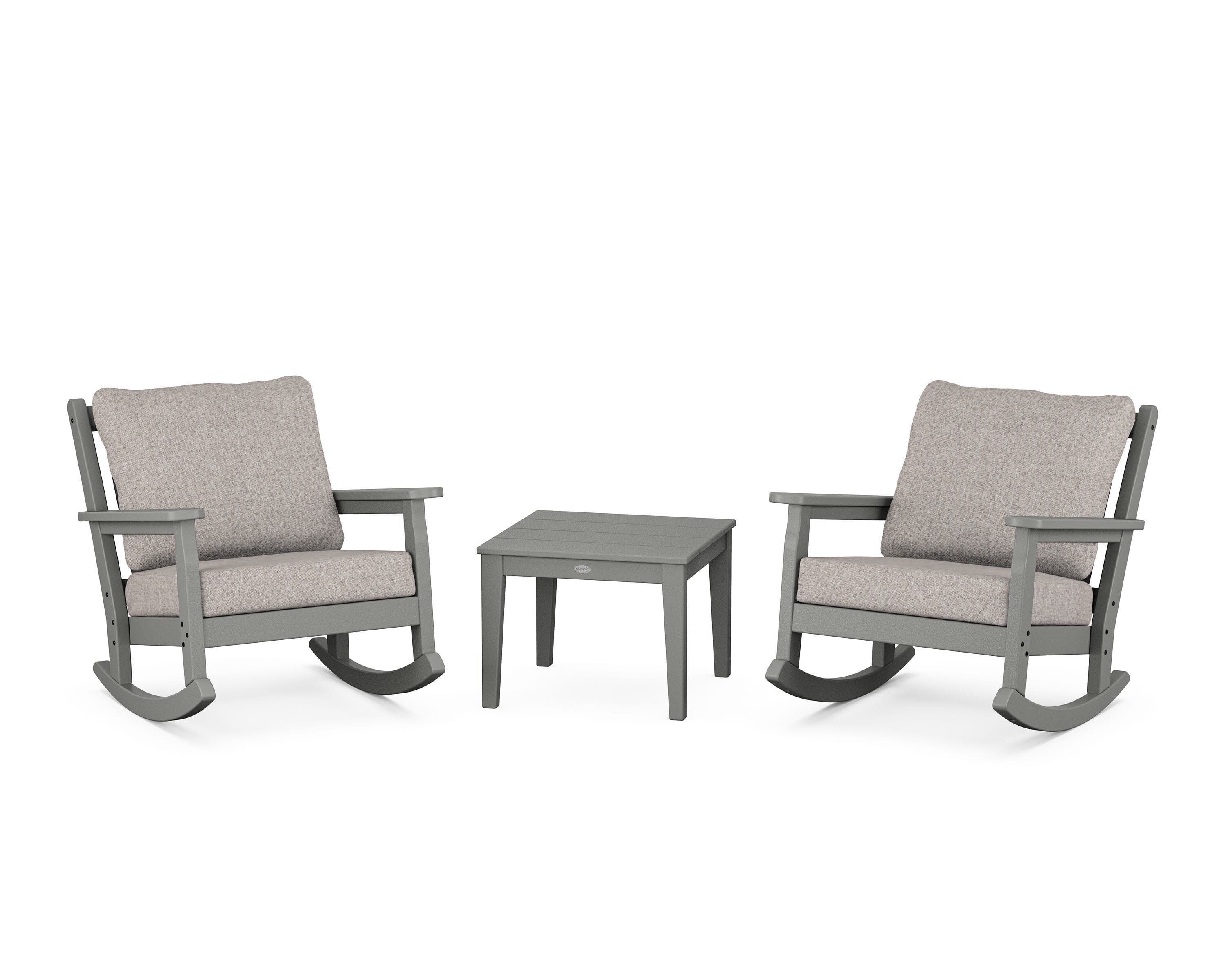 Chippendale 3-Piece Deep Seating Rocker Set in Slate Grey / Weathered Tweed