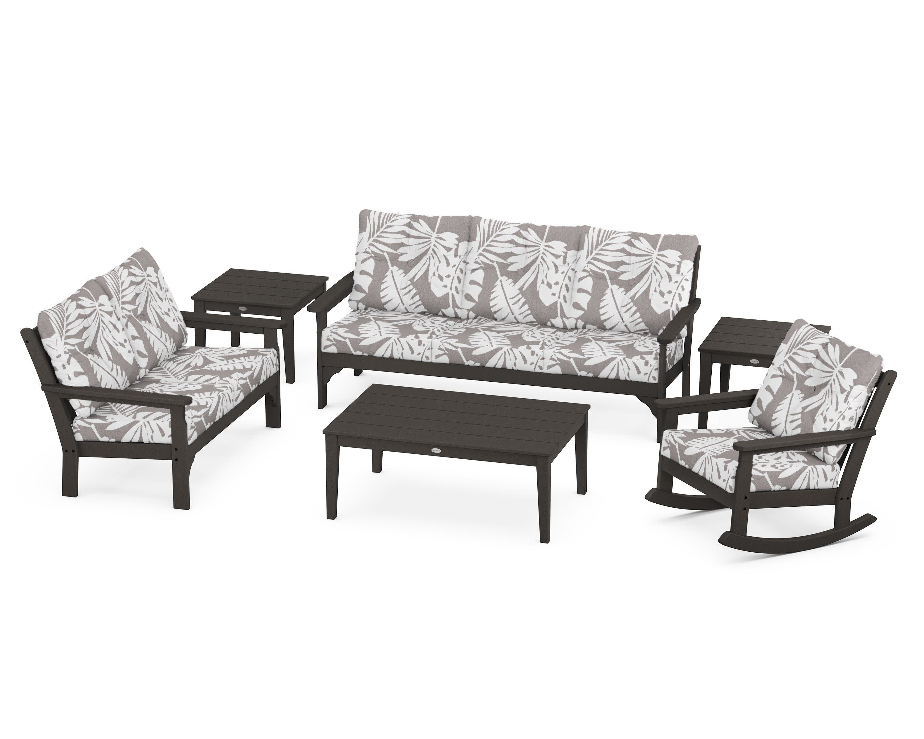 Vineyard 6-Piece Deep Seating Set in Vintage Coffee / Leaf Grey Mist