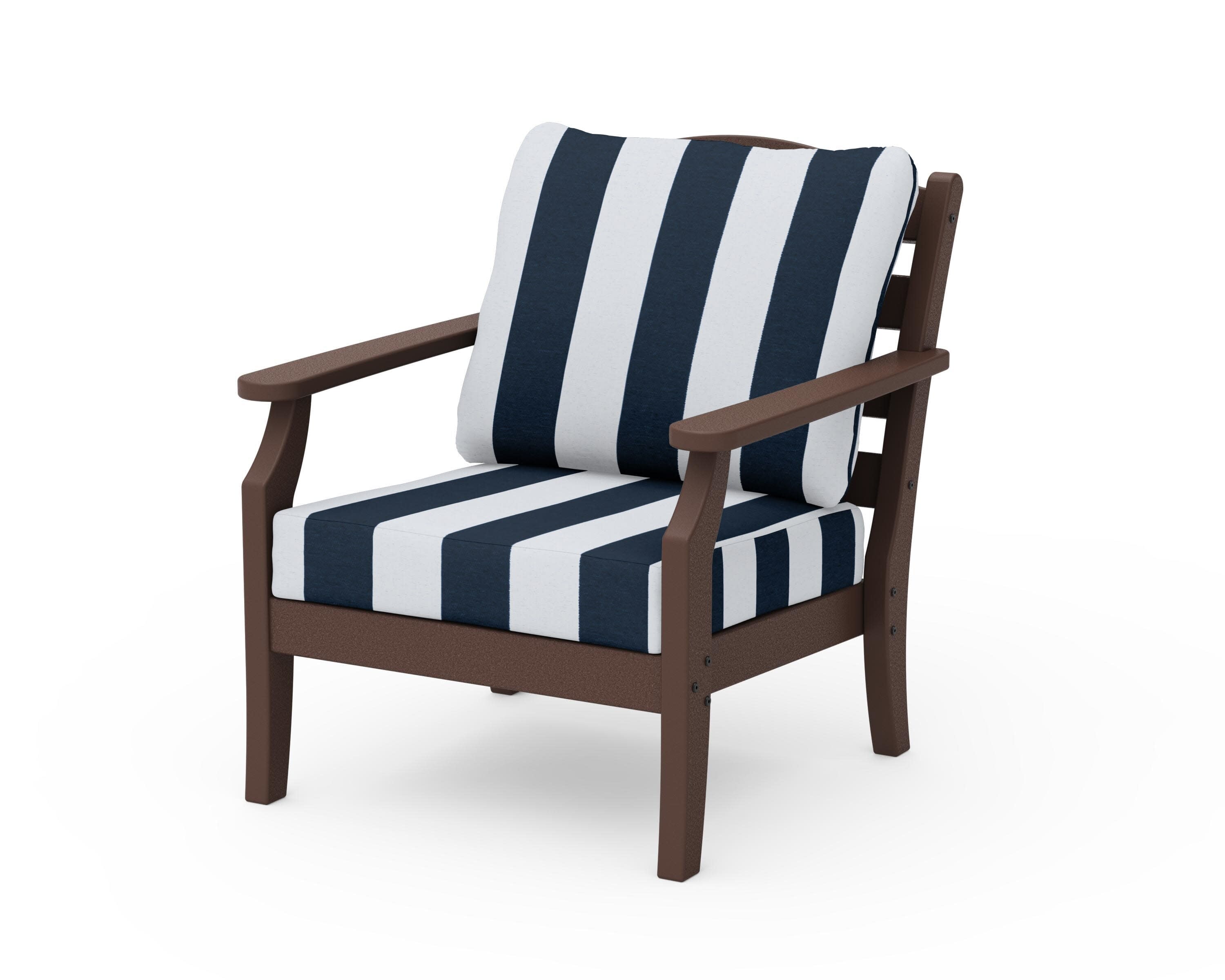 Savannah Deep Seating Chair in Mahogany / Cabana Stripe Marine Indigo