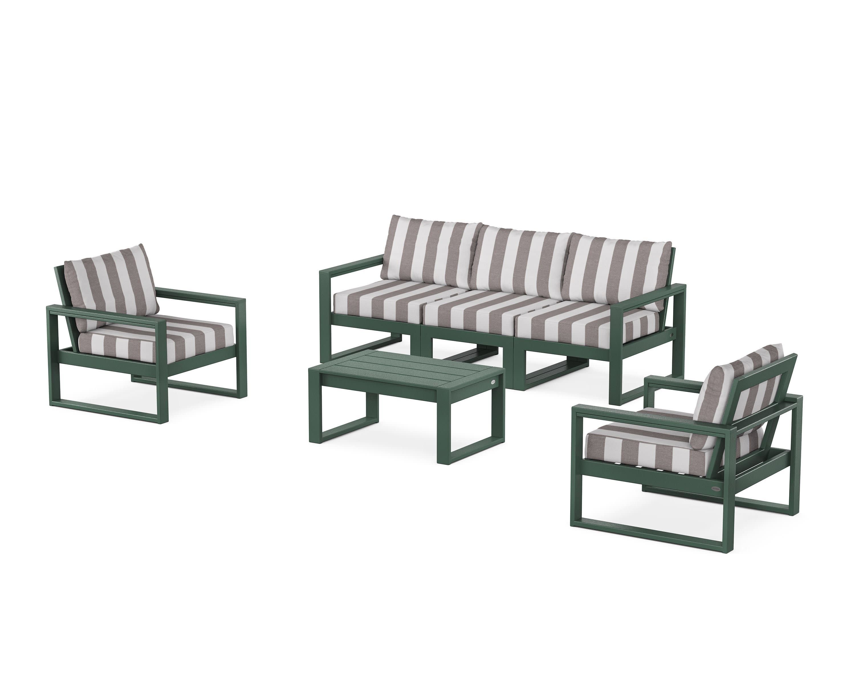 EDGE Sectional 4-Piece Deep Seating Set with Sofa in Green / Cabana Stripe Grey Mist