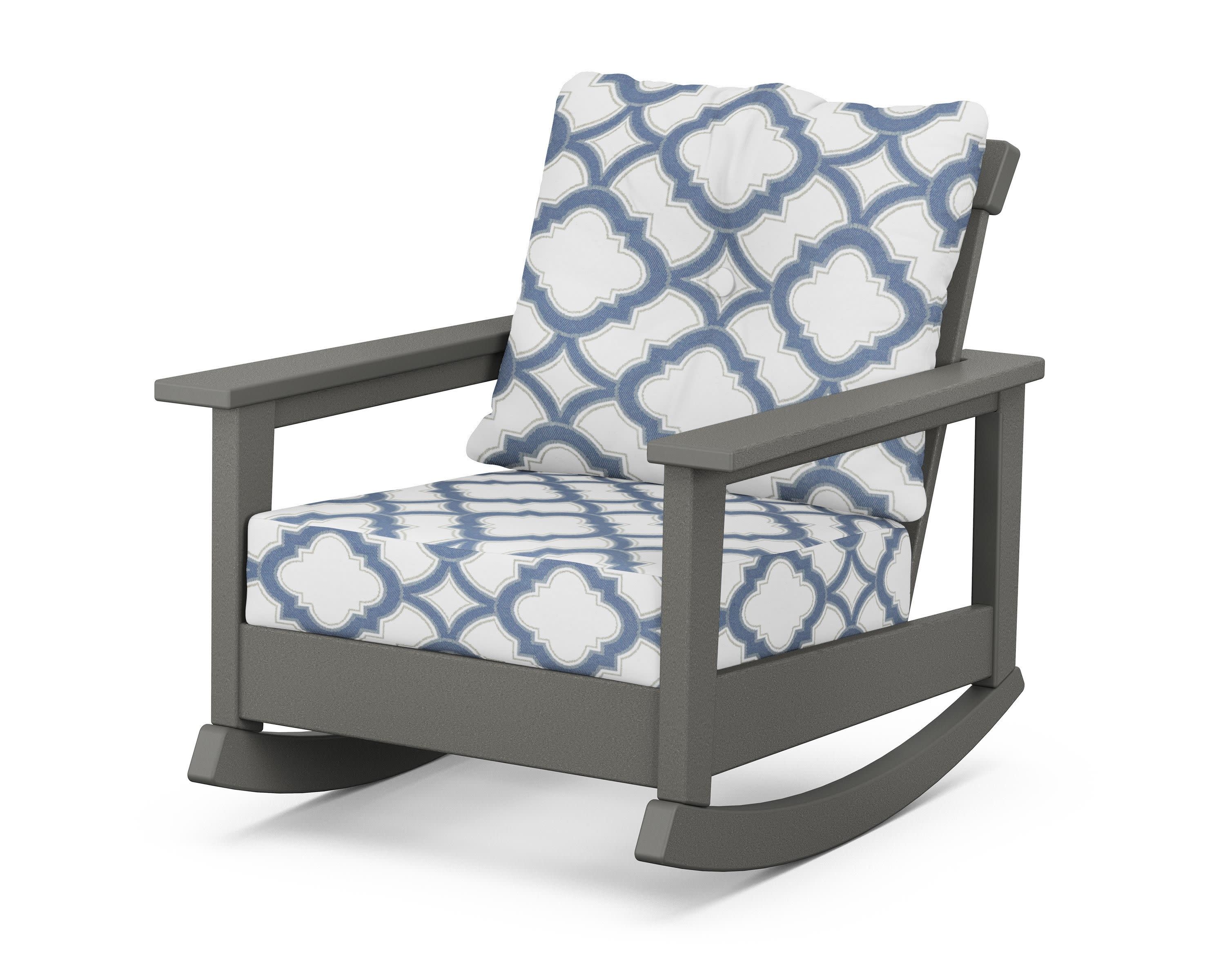 Prescott Deep Seating Rocking Chair in Slate Grey / Trellis Sky Blue