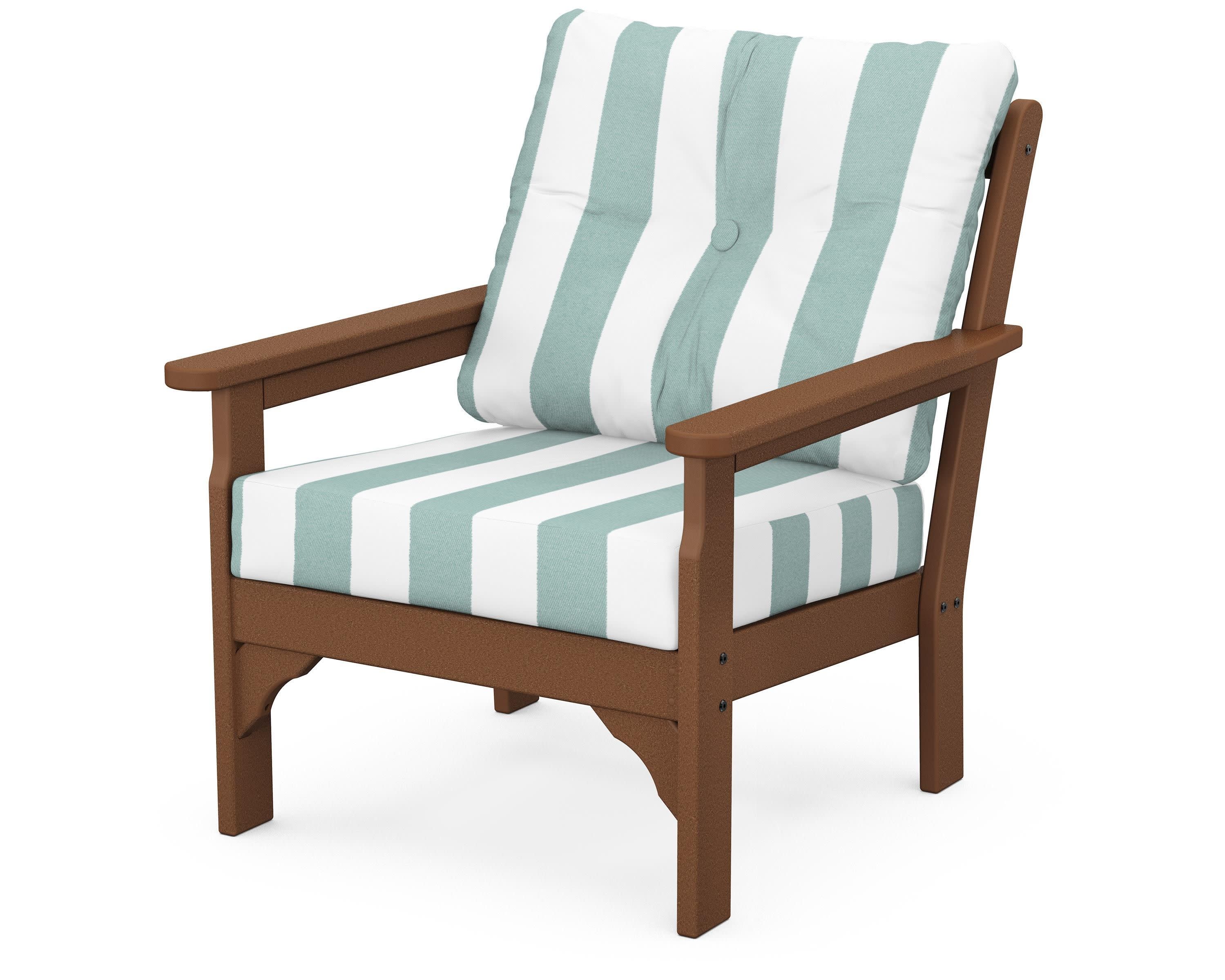 Vineyard Deep Seating Chair in Teak / Cabana Stripe Glacier Spa