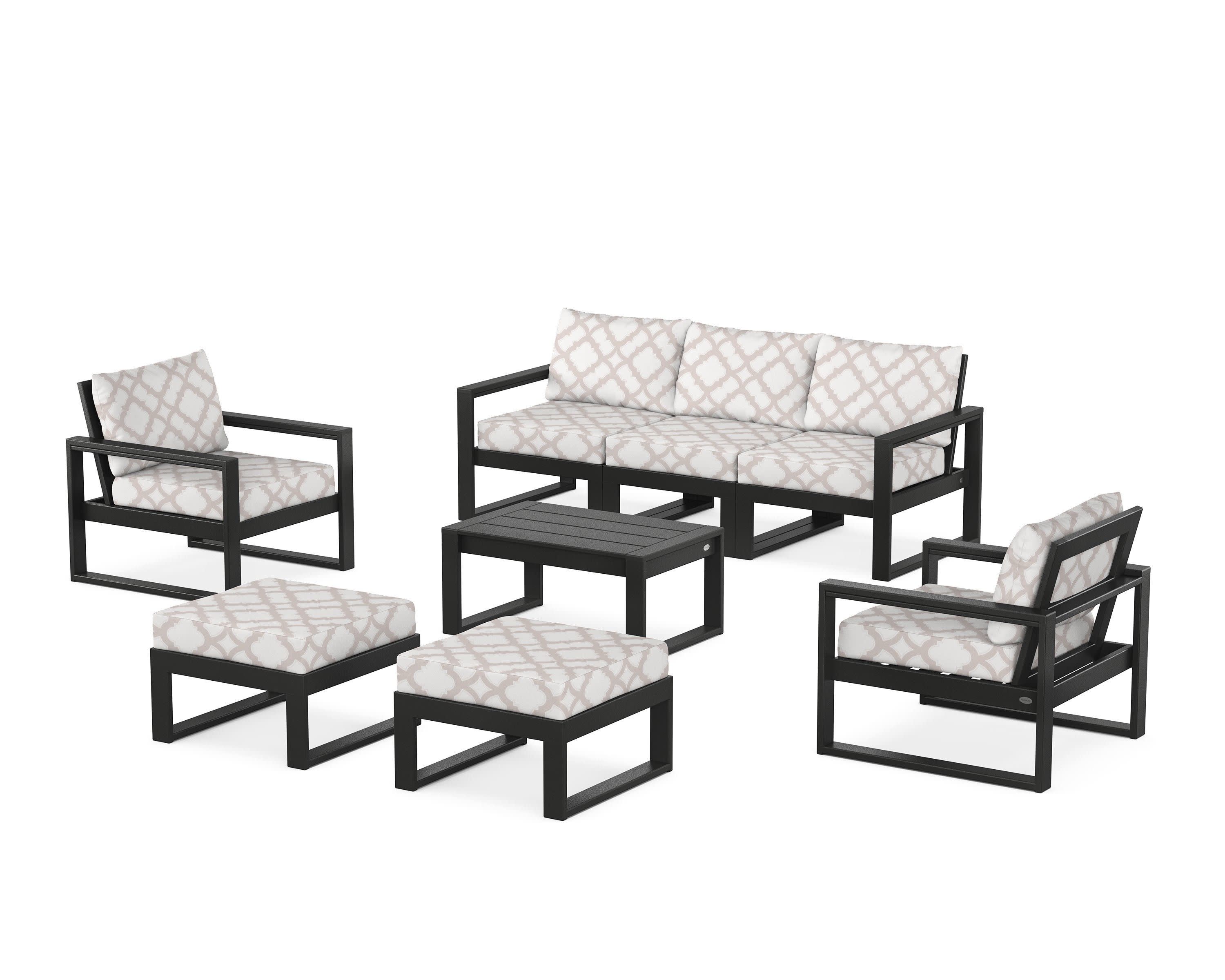 EDGE Sectional 8-Piece Lounge Sofa Set in Black / Trellis Dune Burlap