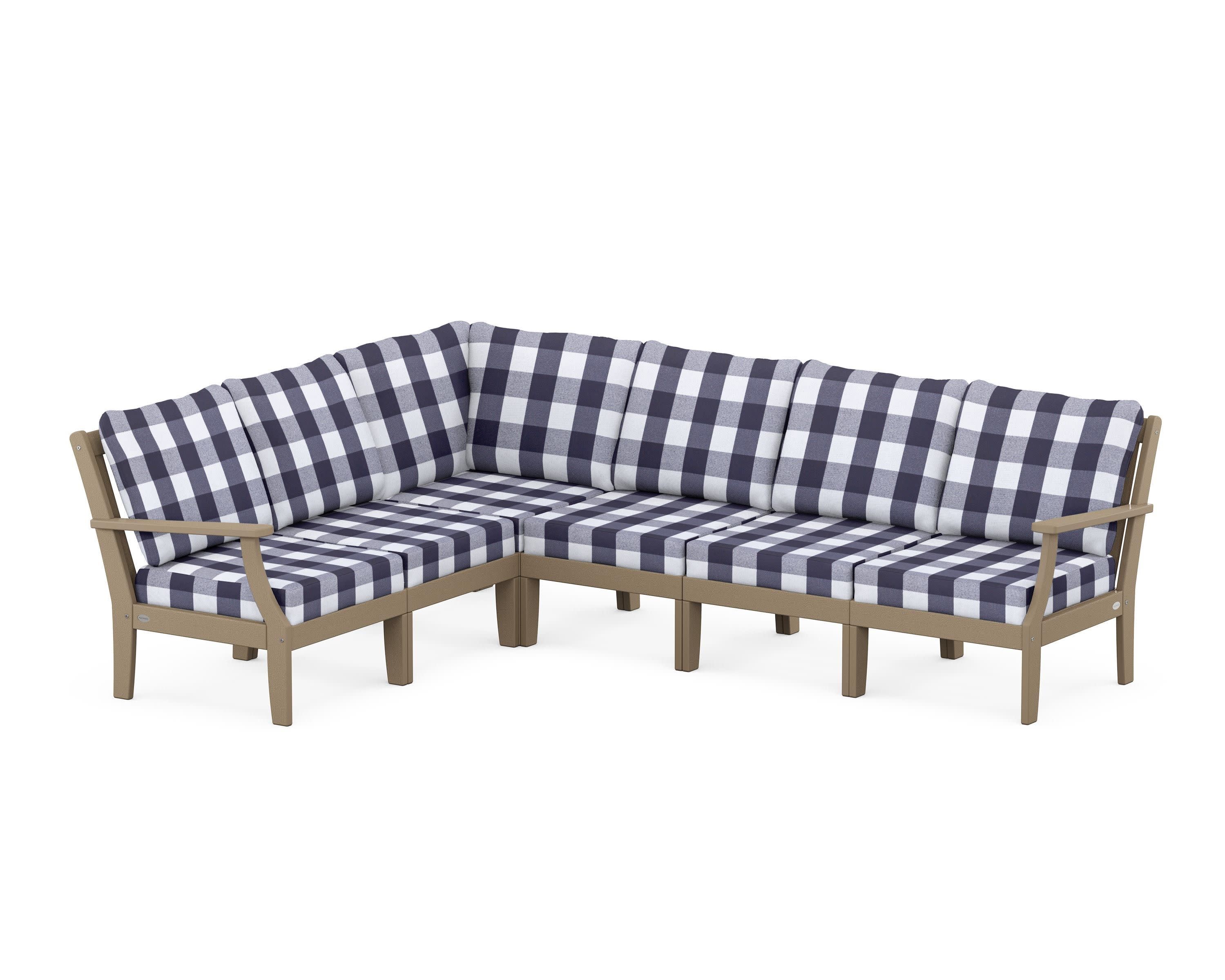 Braxton Modular 6-Piece Deep Seating Set in Vintage Sahara / Buffalo Plaid Navy