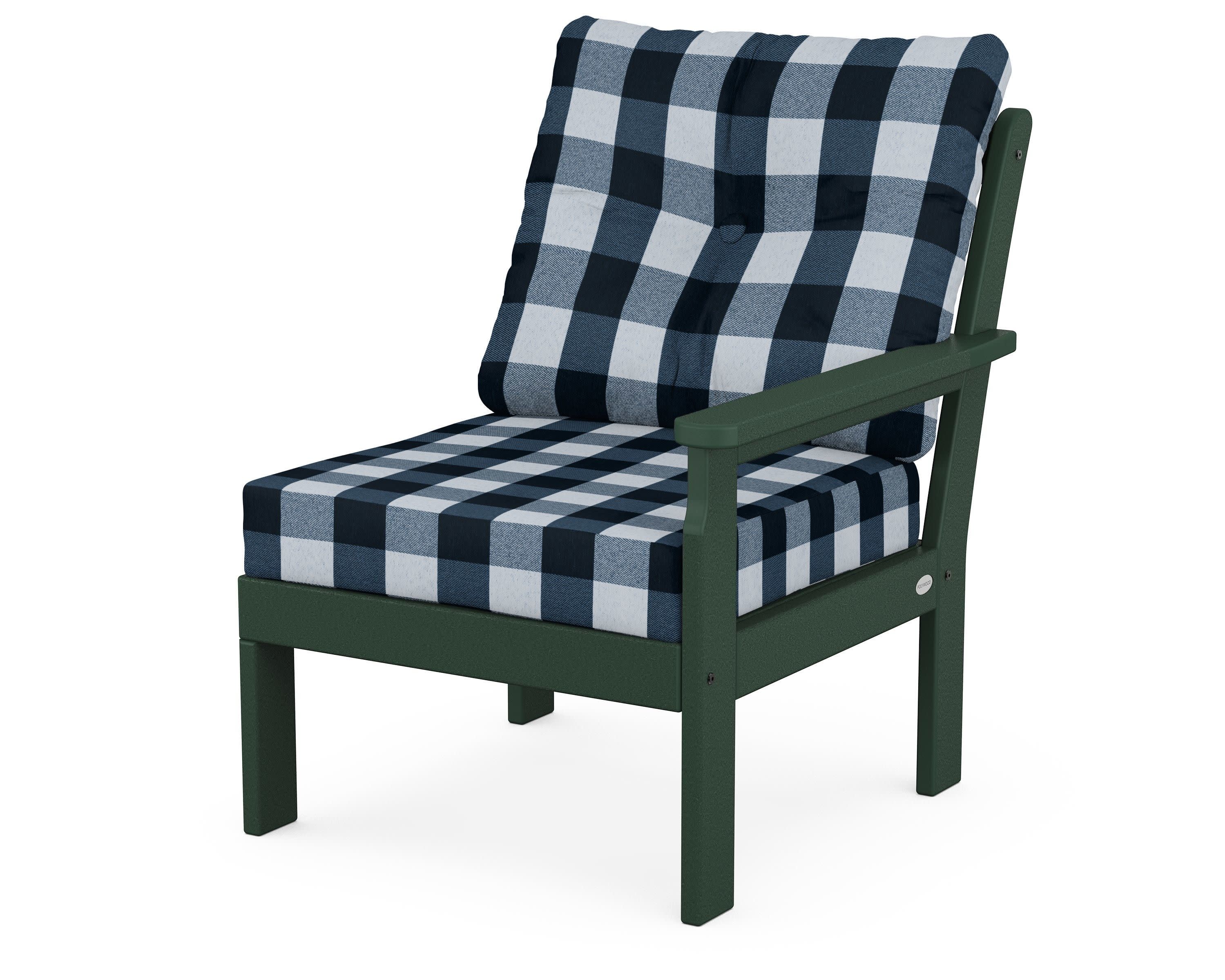 Vineyard Modular Right Arm Chair in Green / Buffalo Plaid Marine Indigo