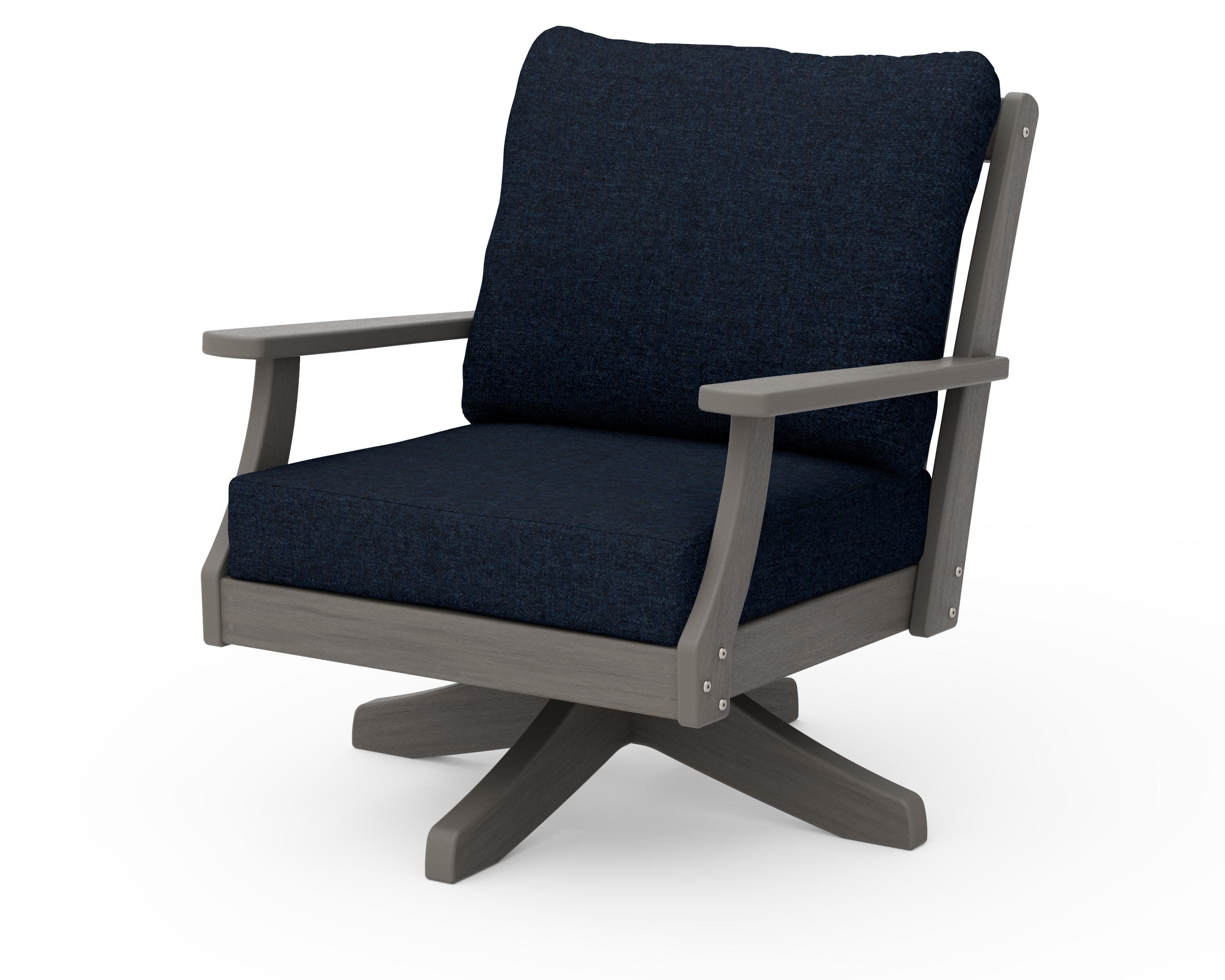 Braxton Deep Seating Swivel Chair in Driftwood / Marine Indigo
