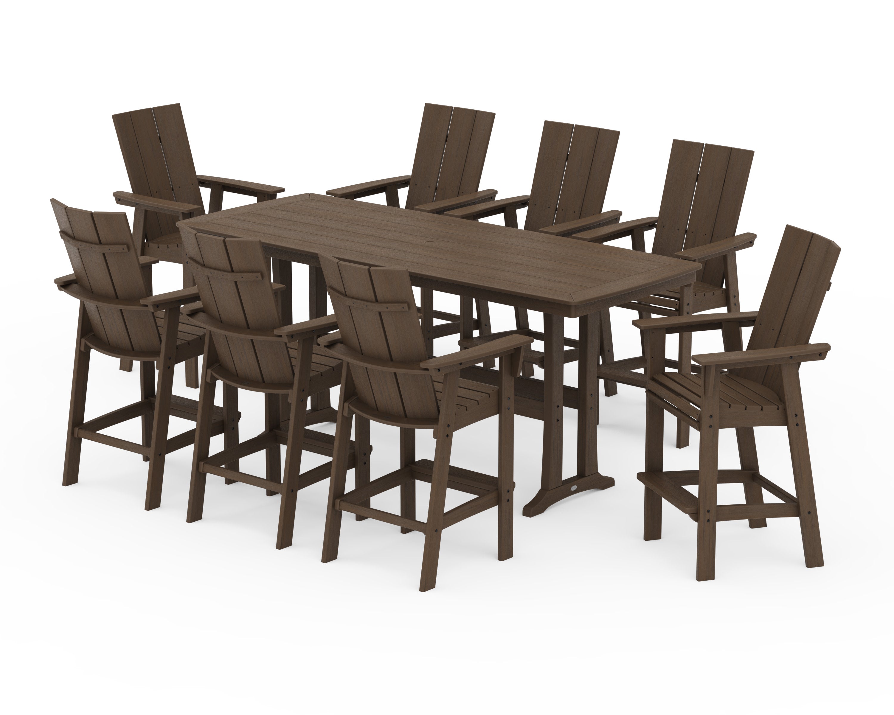 Modern Curveback Adirondack 9-Piece Bar Set with Trestle Legs in Kona
