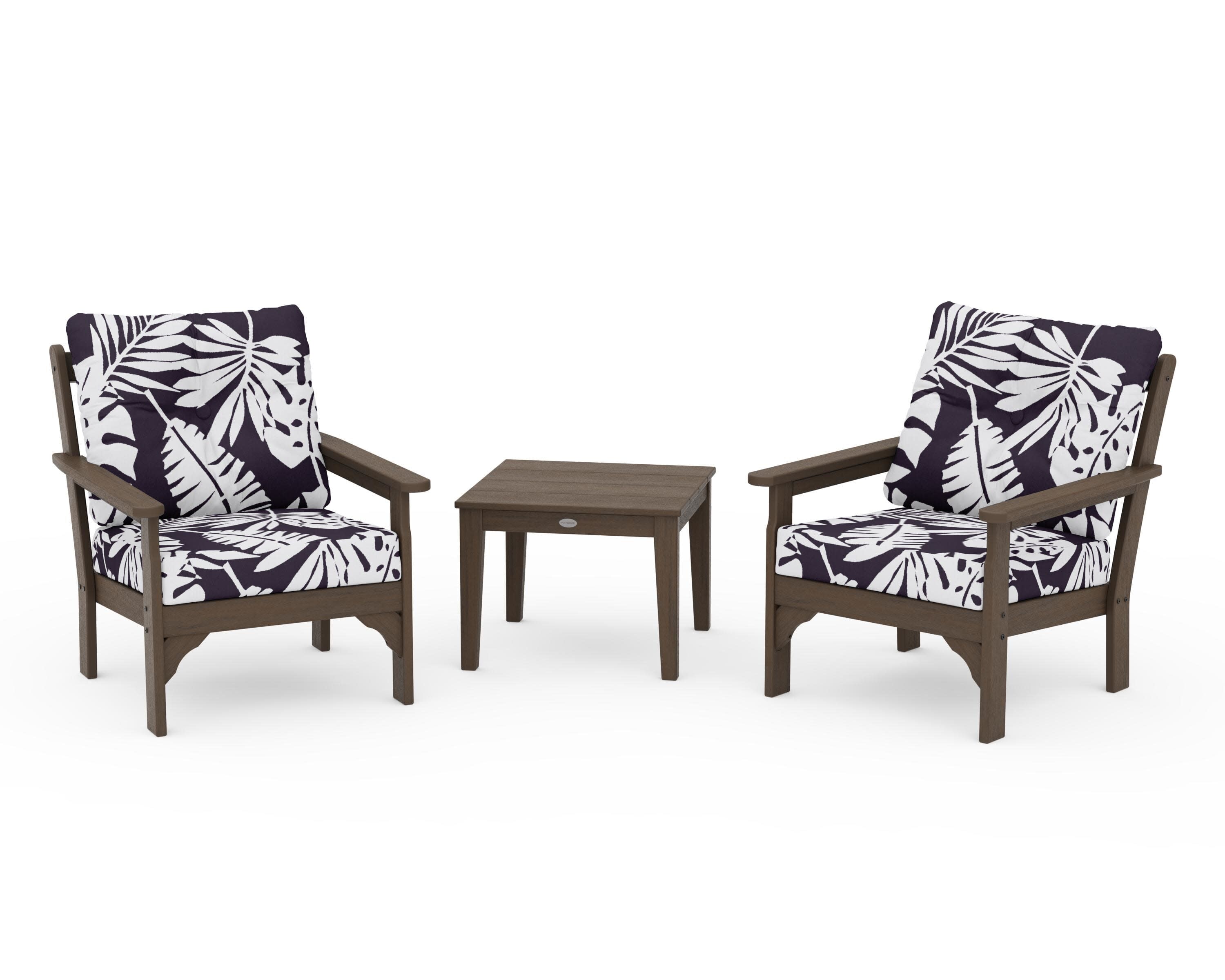 Vineyard 3-Piece Deep Seating Set in Kona / Leaf Navy