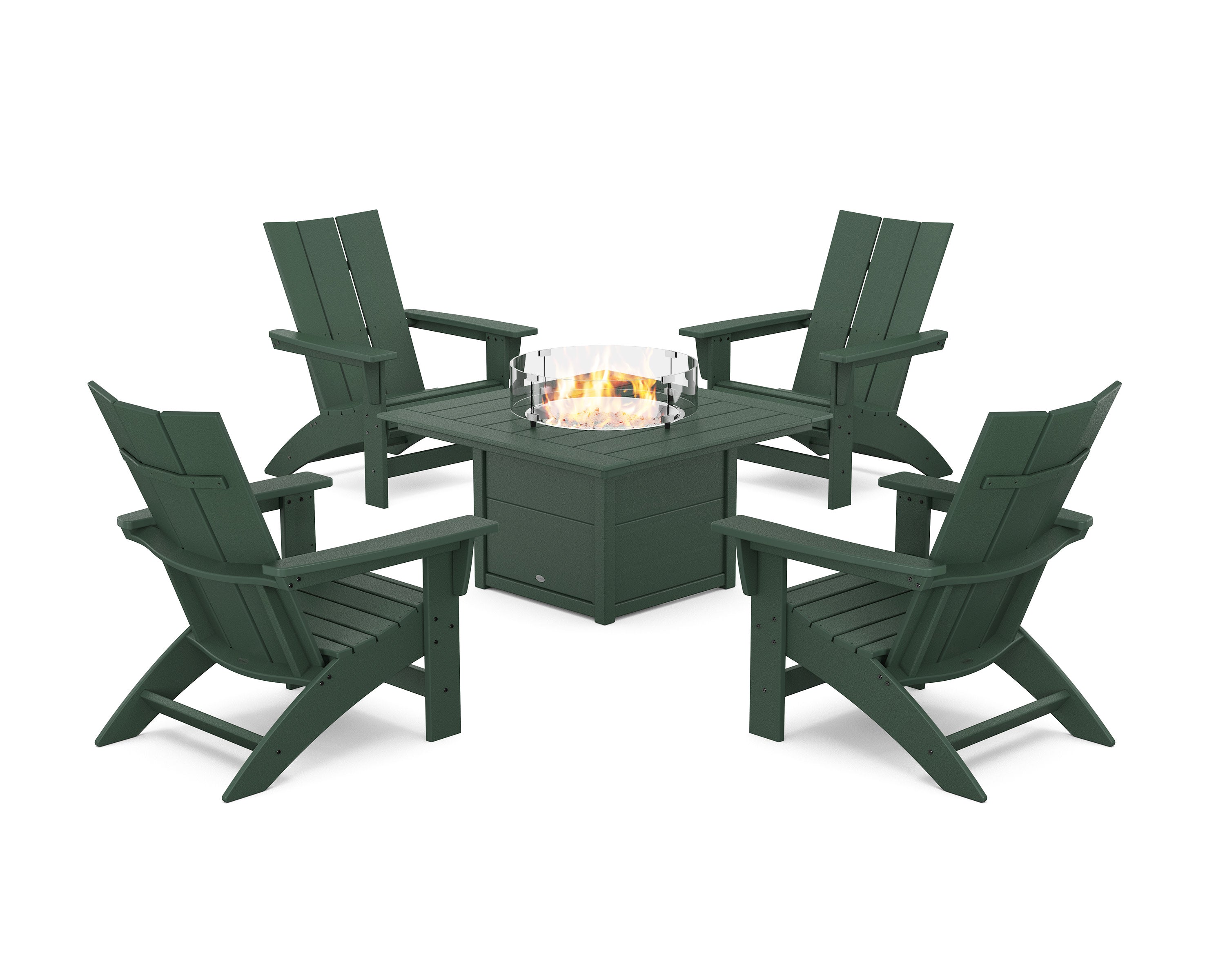 5-Piece Modern Grand Adirondack Conversation Set with Fire Pit Table in Green