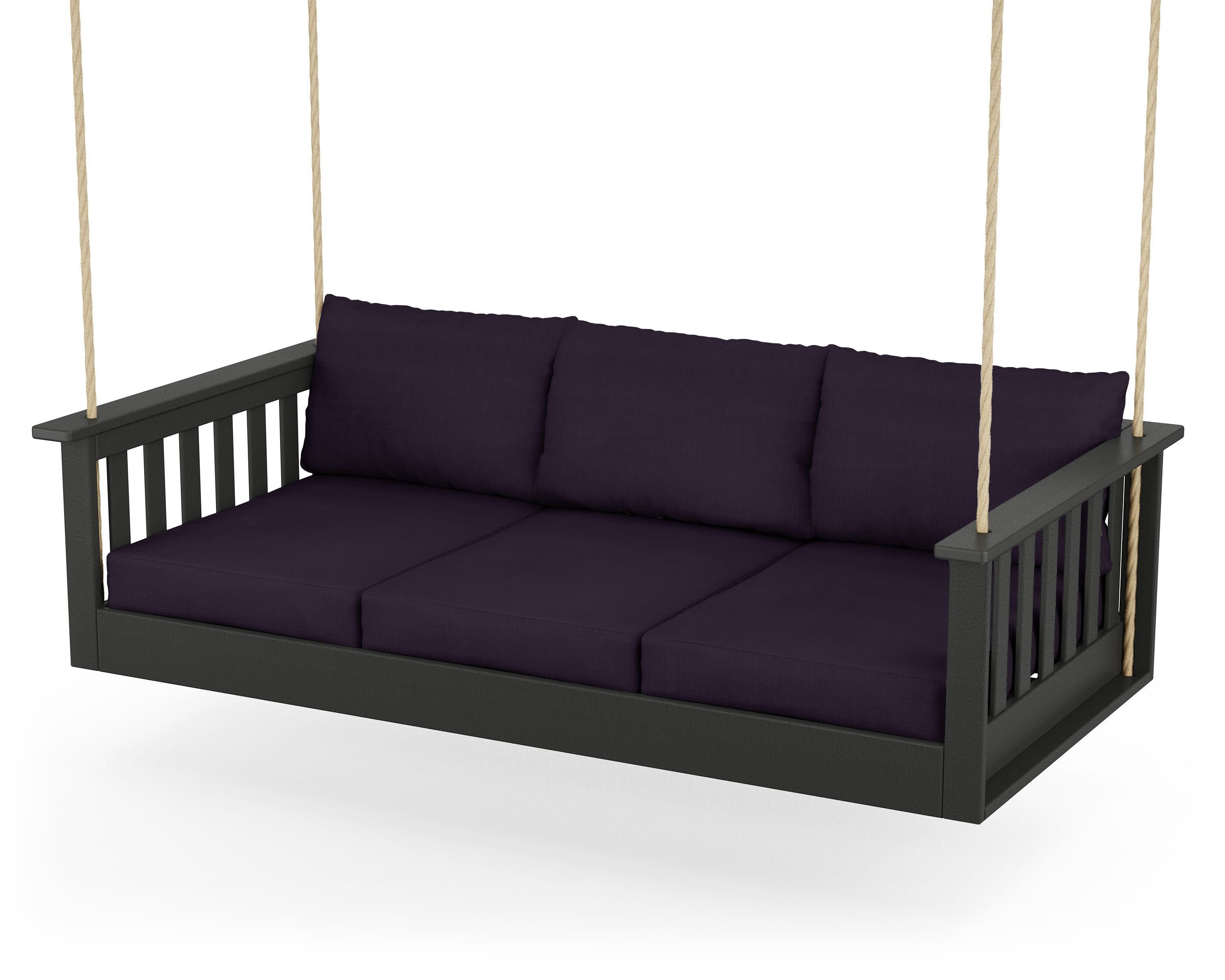 Vineyard Daybed Swing in Black / Navy Linen