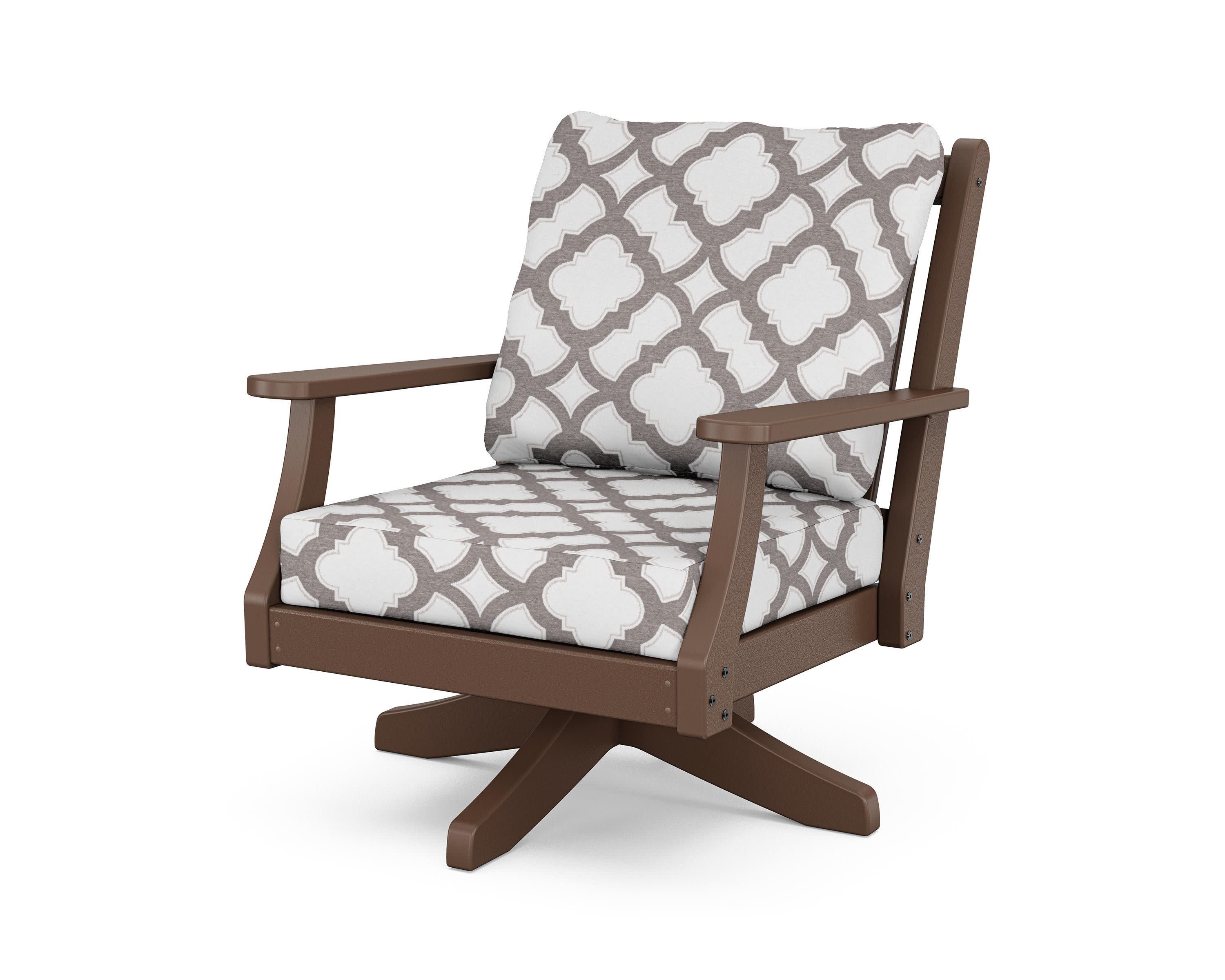 Wovendale Deep Seating Swivel Chair in Mahogany / Trellis Grey Mist