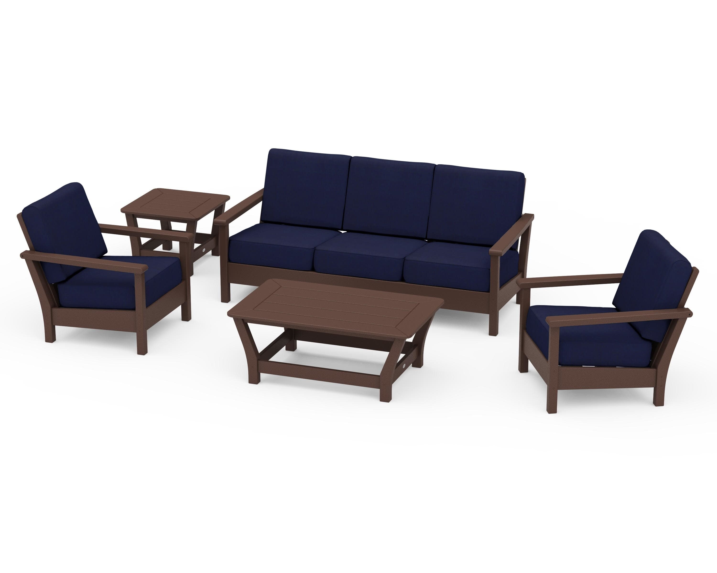Harbour 5-Piece Deep Seating Set in Mahogany / Navy