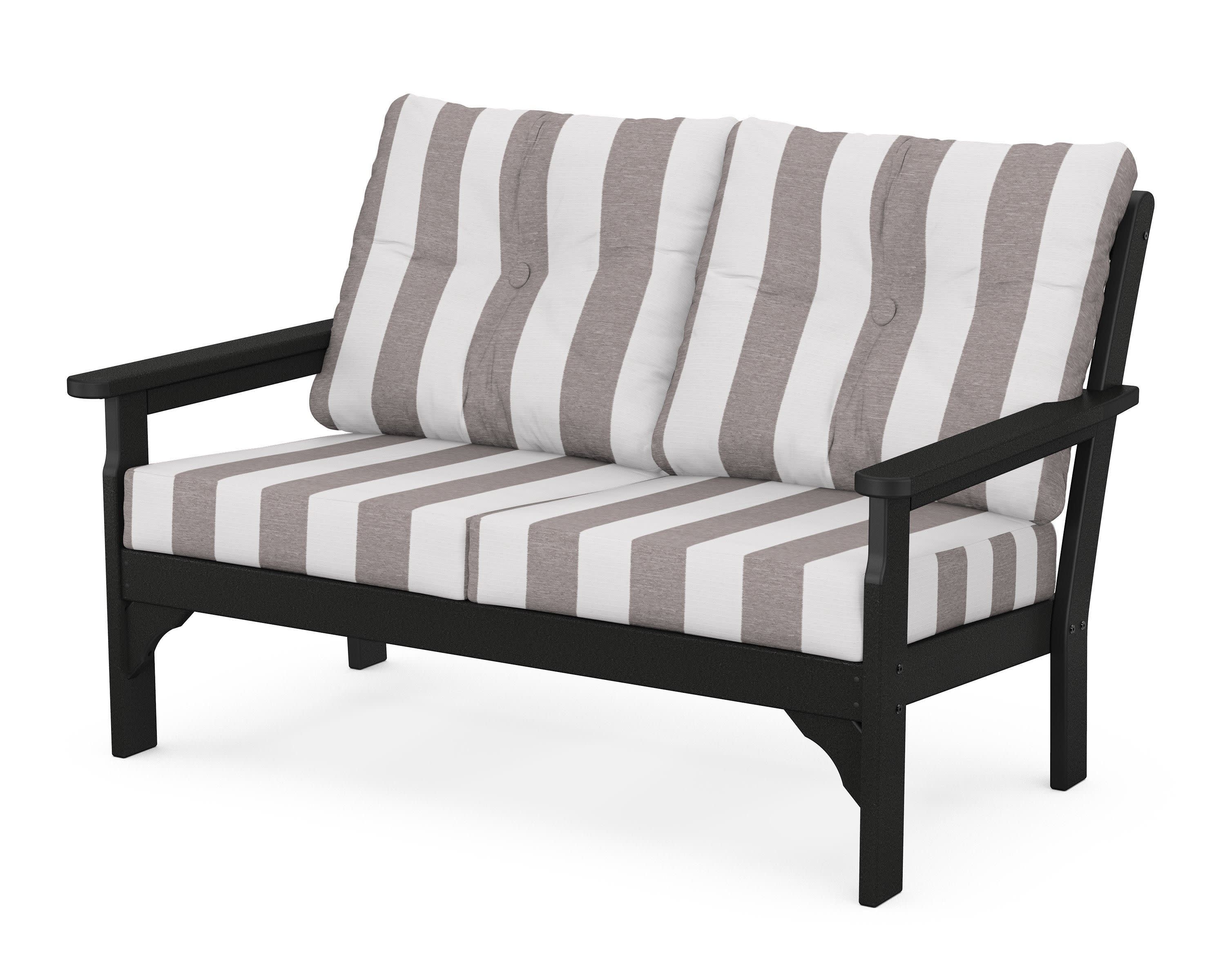 Vineyard Deep Seating Loveseat in Black / Cabana Stripe Grey Mist