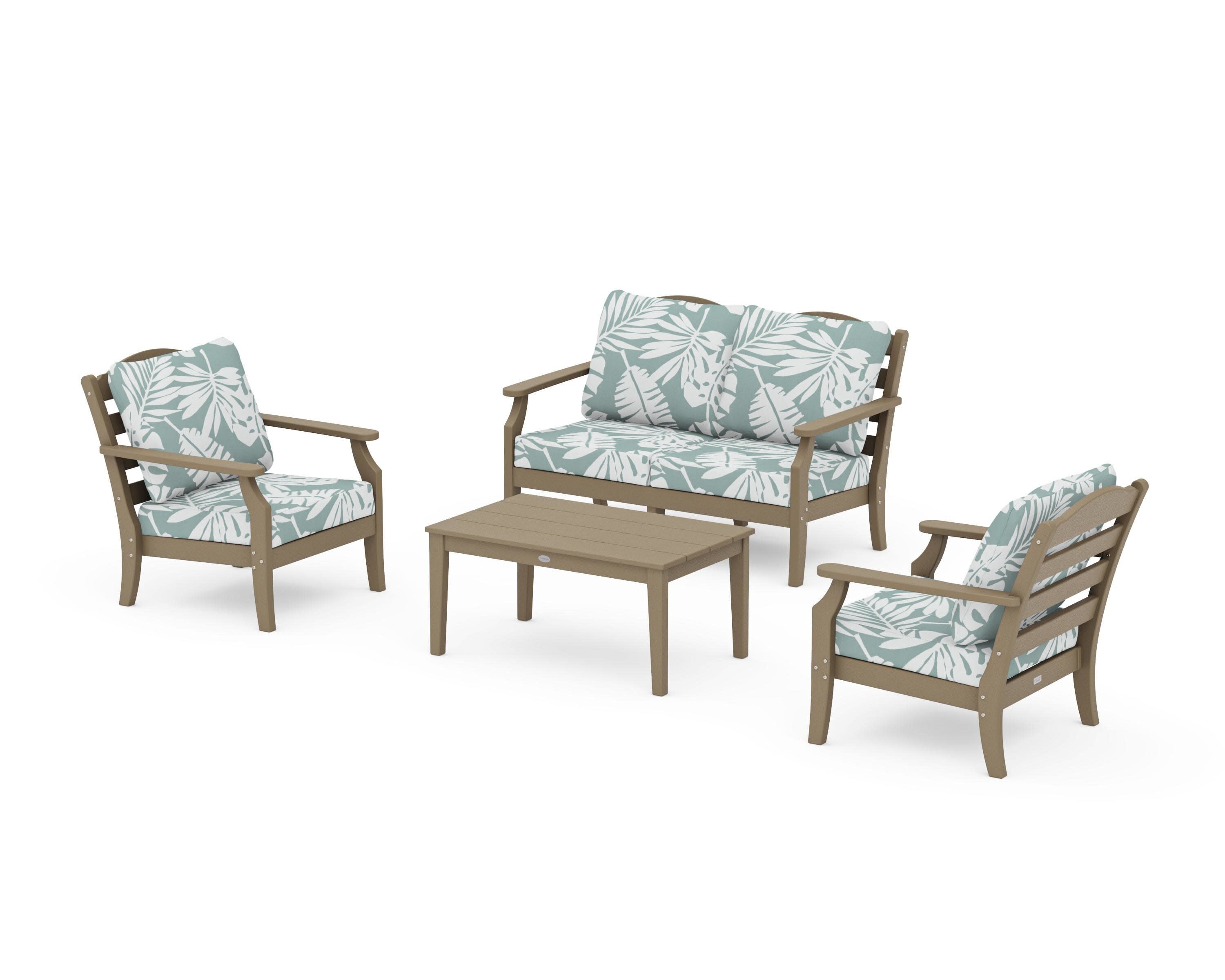 Savannah 4-Piece Deep Seating Set with Loveseat in Vintage Sahara / Leaf Glacier Spa