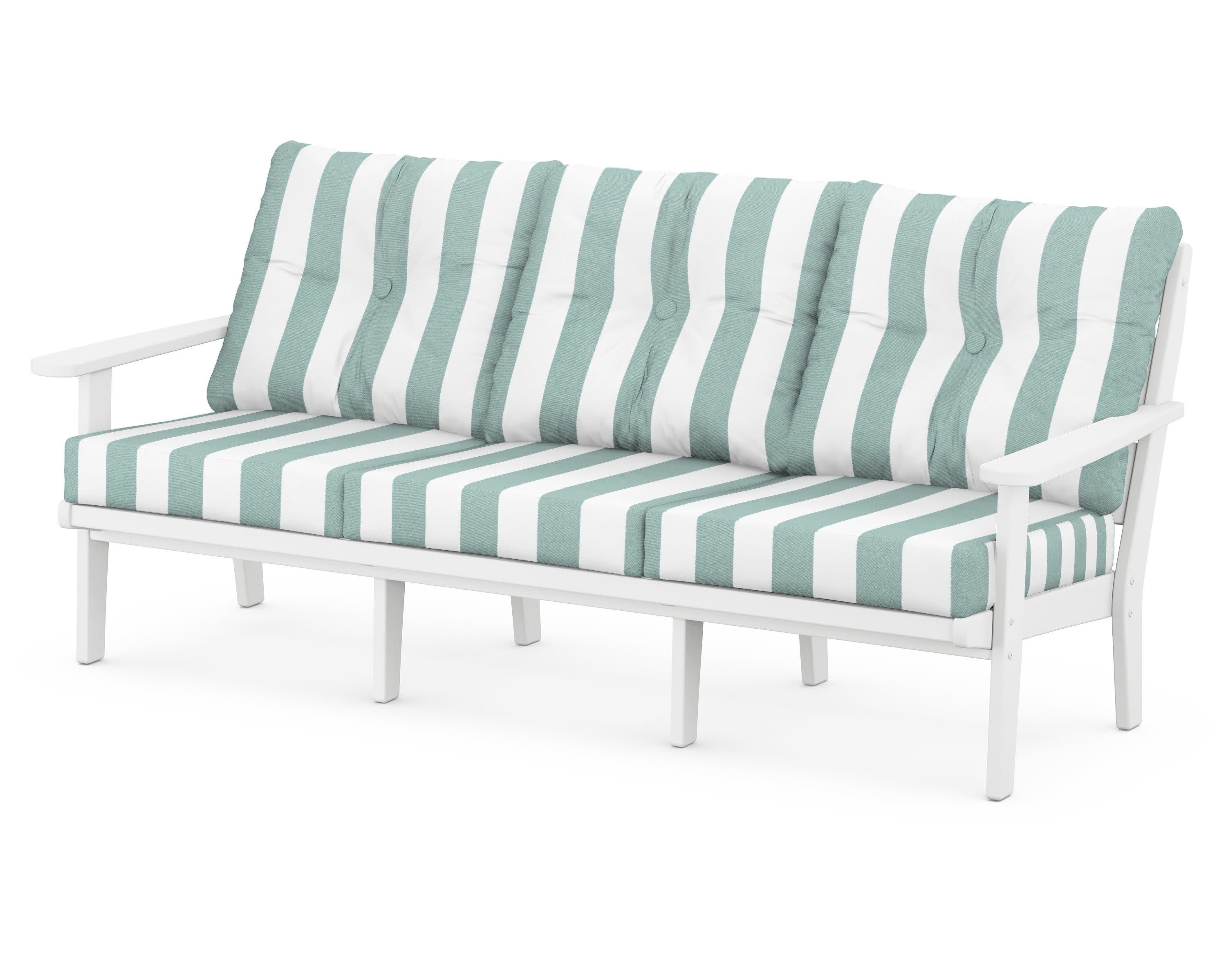 Lakeside Deep Seating Sofa in White / Cabana Stripe Glacier Spa