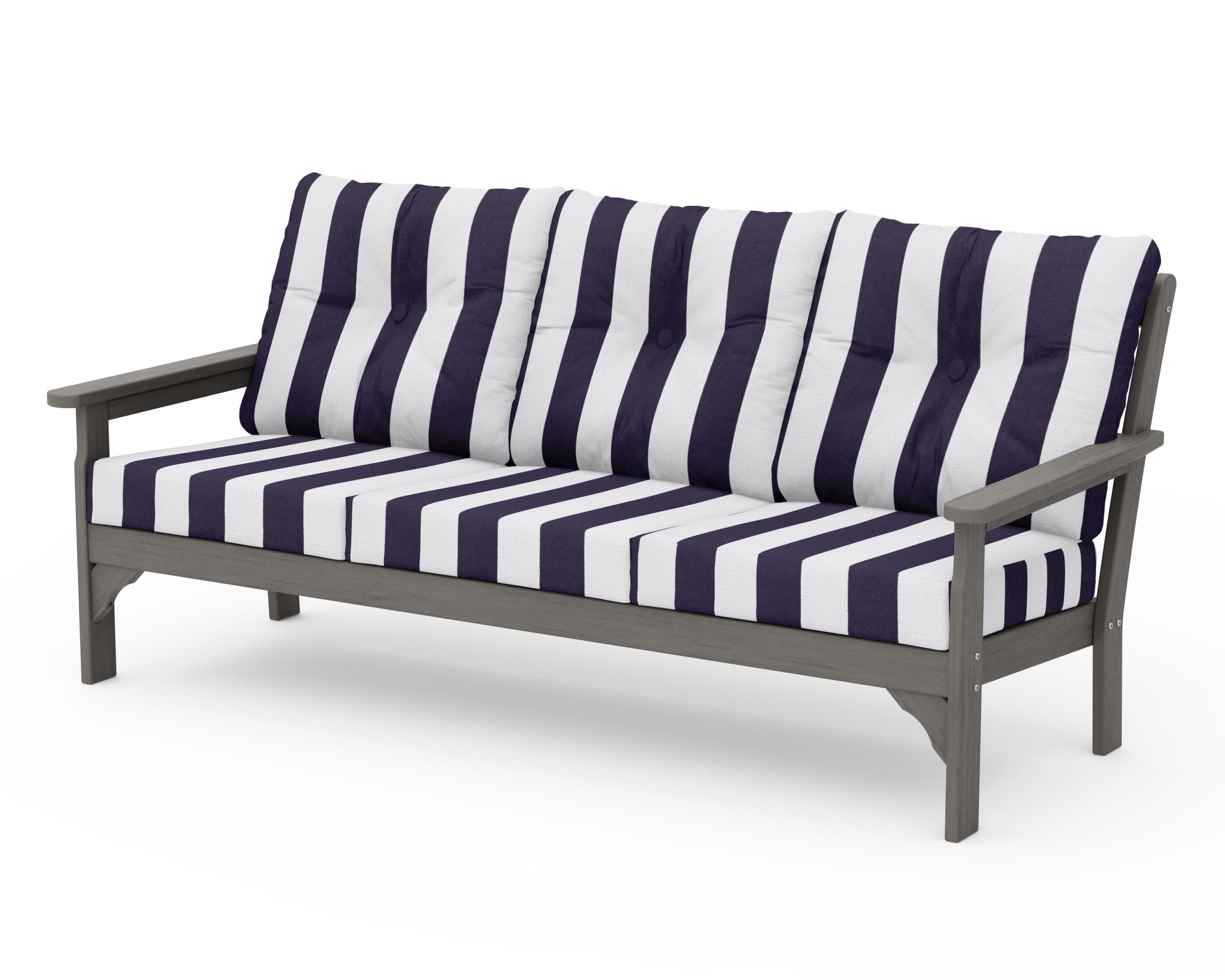 Vineyard Deep Seating Sofa in Driftwood / Cabana Stripe Navy