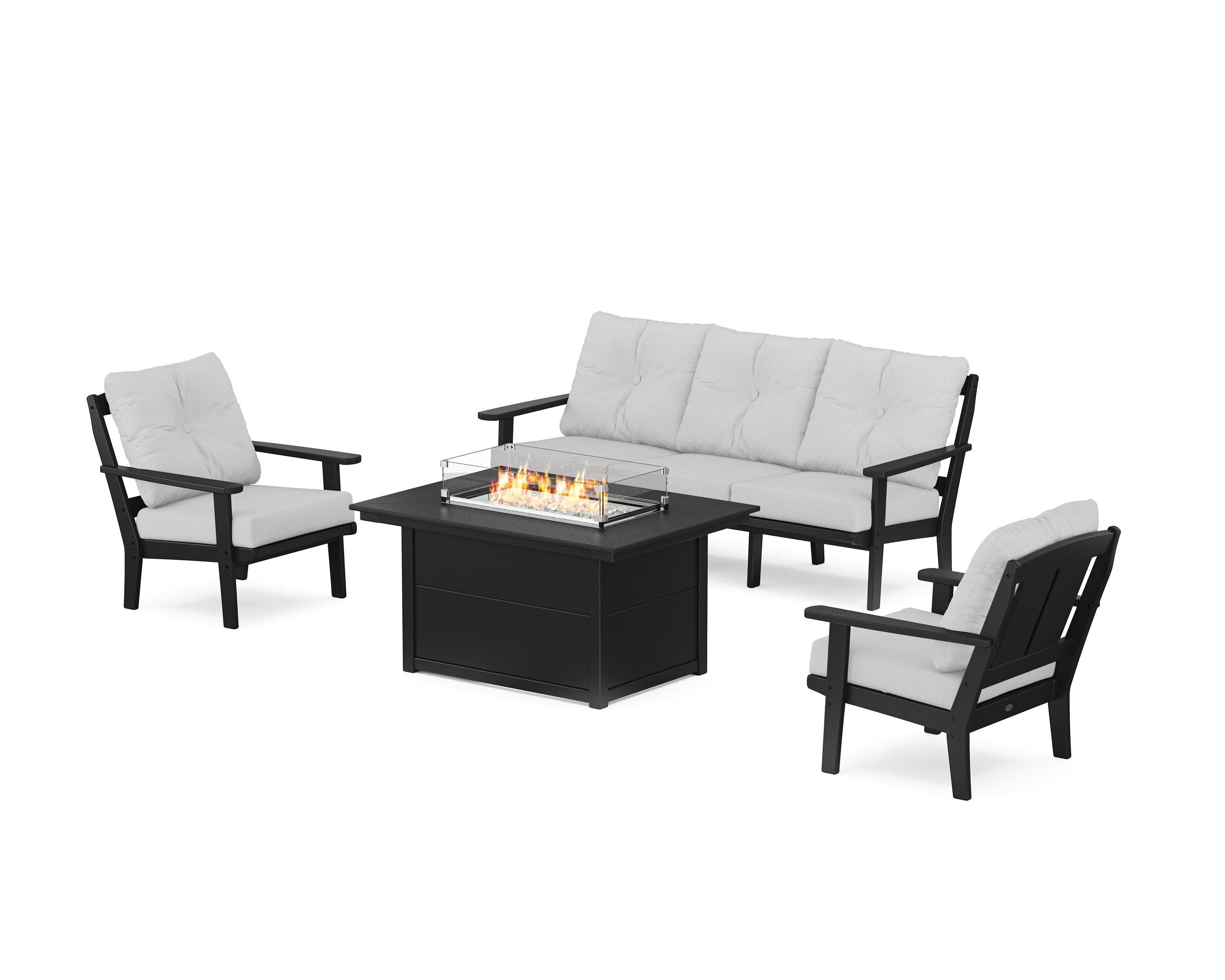 Mission Deep Seating Fire Pit Table Set in Black / Diamond in the Rough