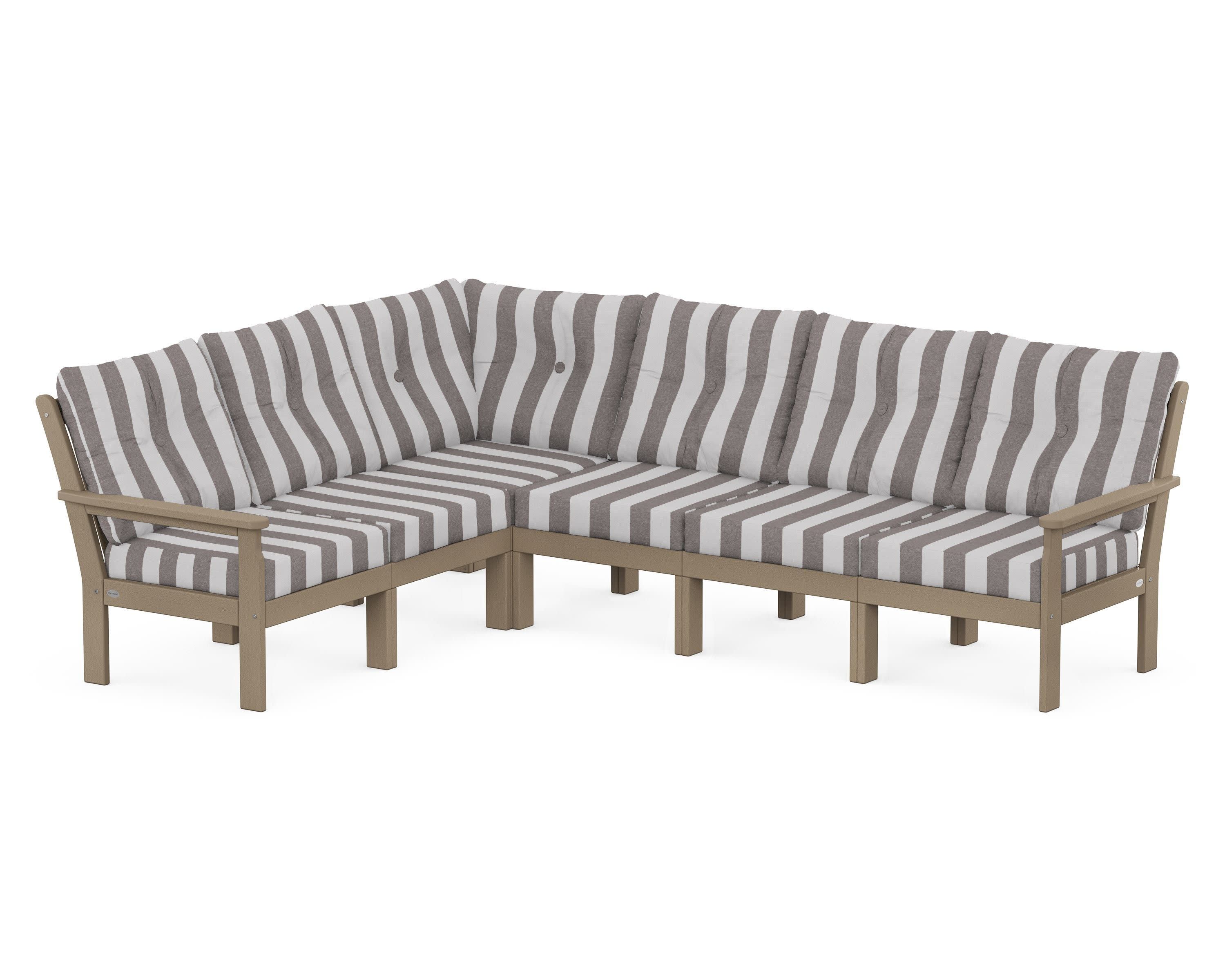 Vineyard 6-Piece Sectional in Vintage Sahara / Cabana Stripe Grey Mist