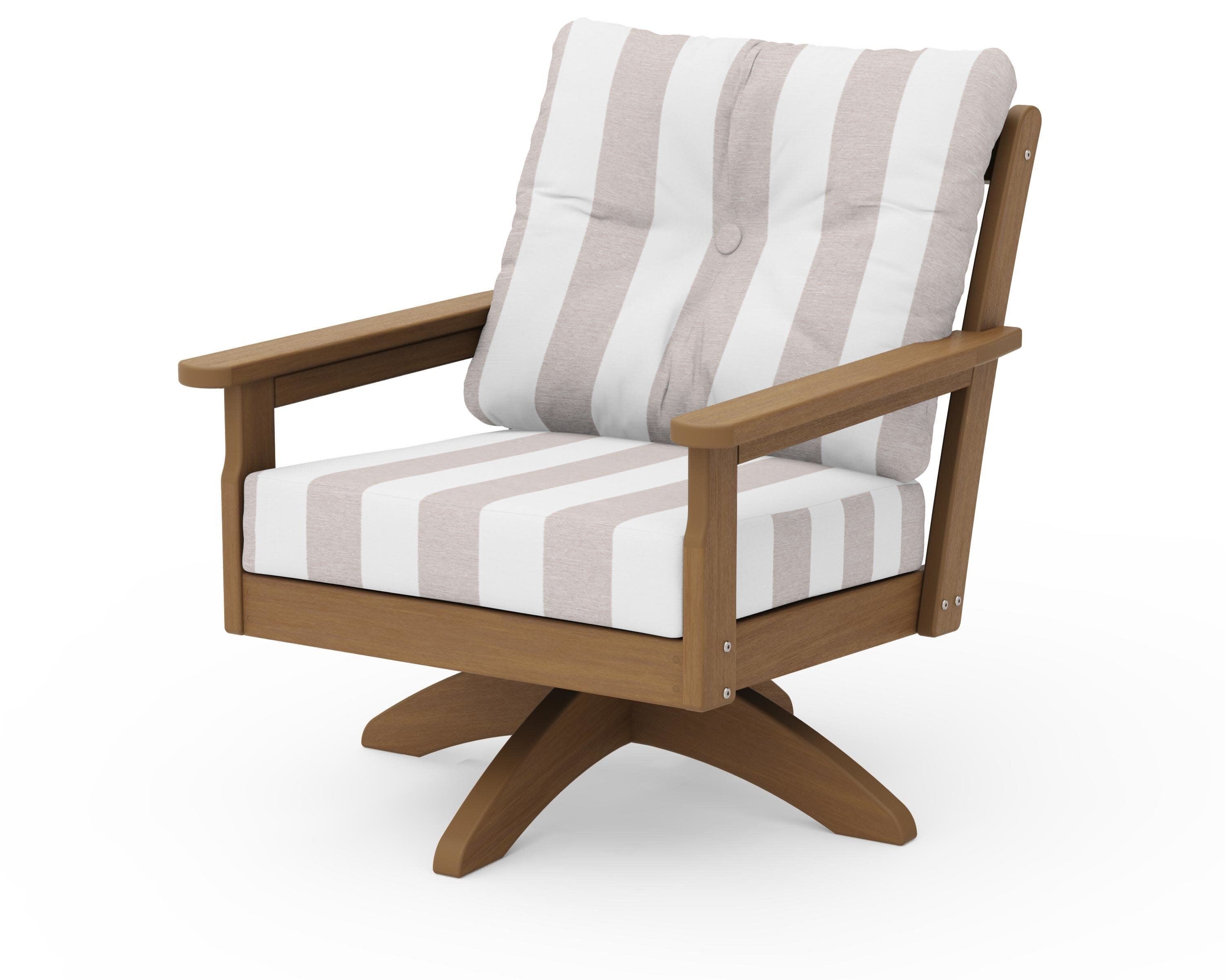 Vineyard Deep Seating Swivel Chair in Natural / Cabana Stripe Dune Burlap