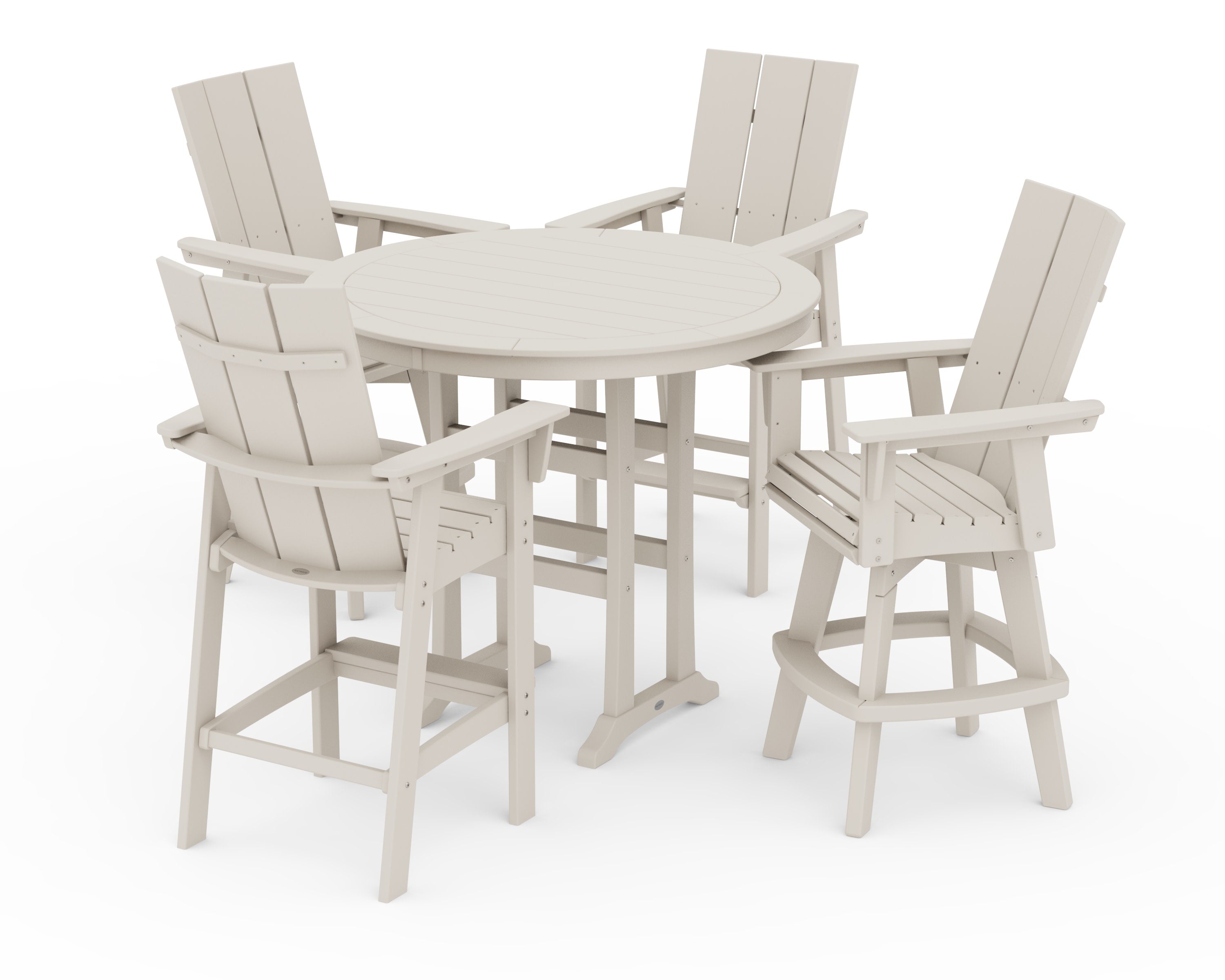 Modern Adirondack 5-Piece Nautical Trestle Round Bar Set with Swivels in Sand