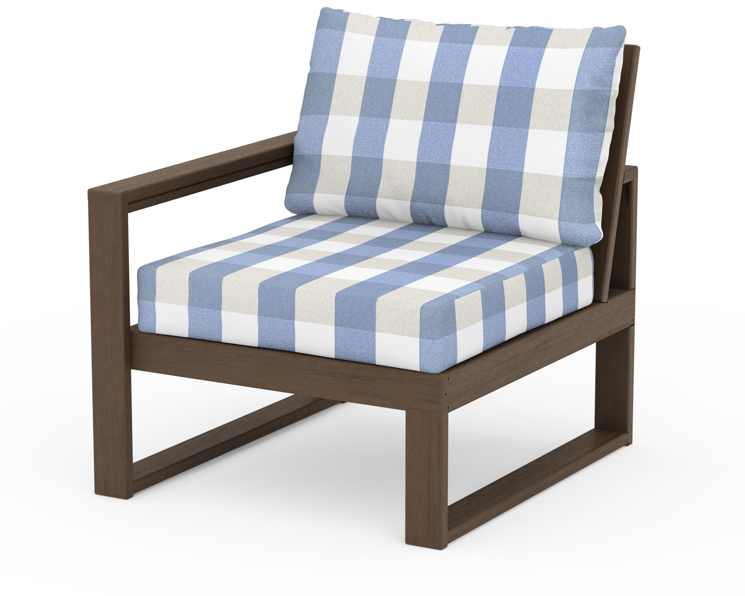 EDGE Modular Left Arm Chair in Kona / Buffalo Plaid Sky Blue