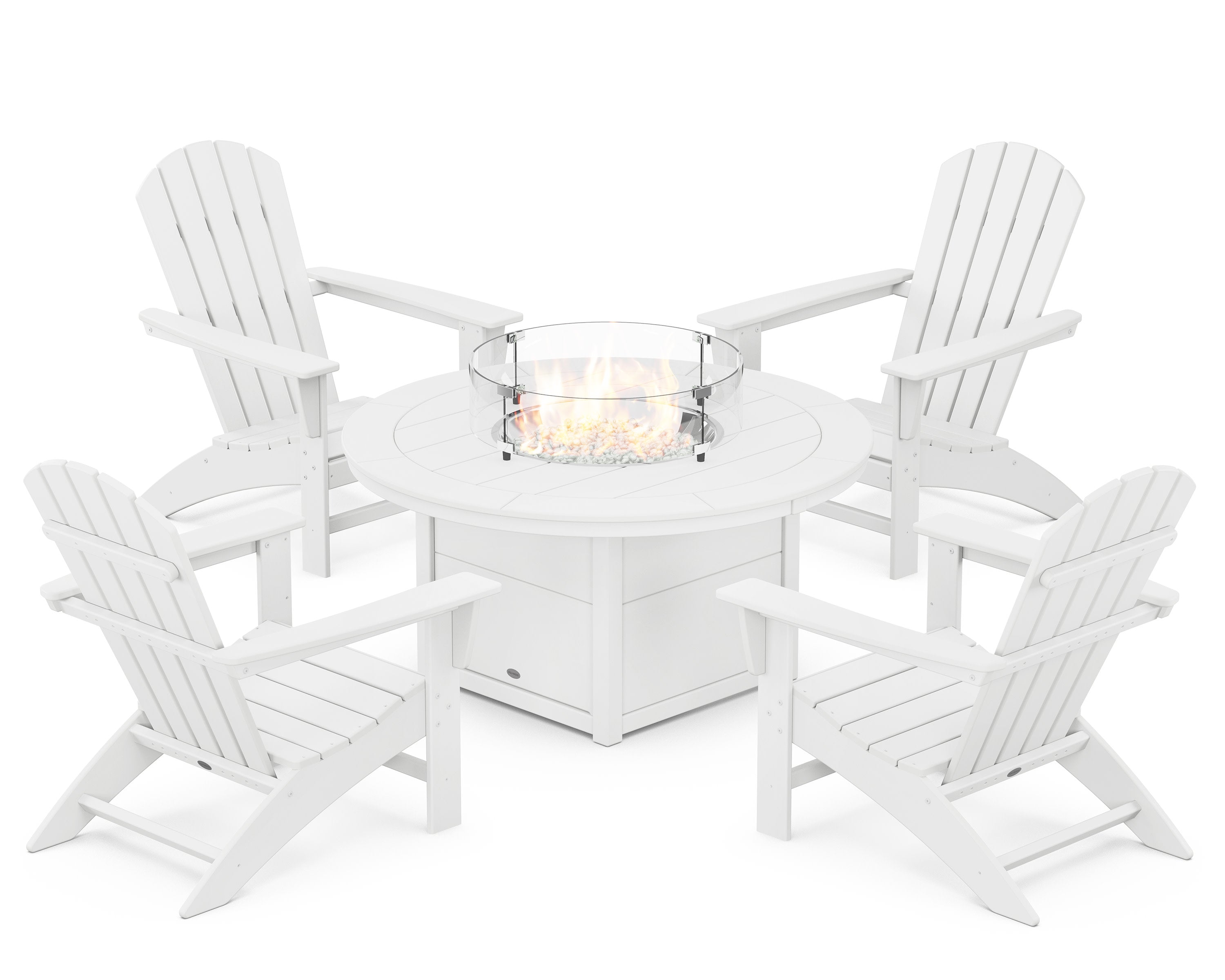 Nautical 5-Piece Adirondack Chair Conversation Set with Fire Pit Table in White