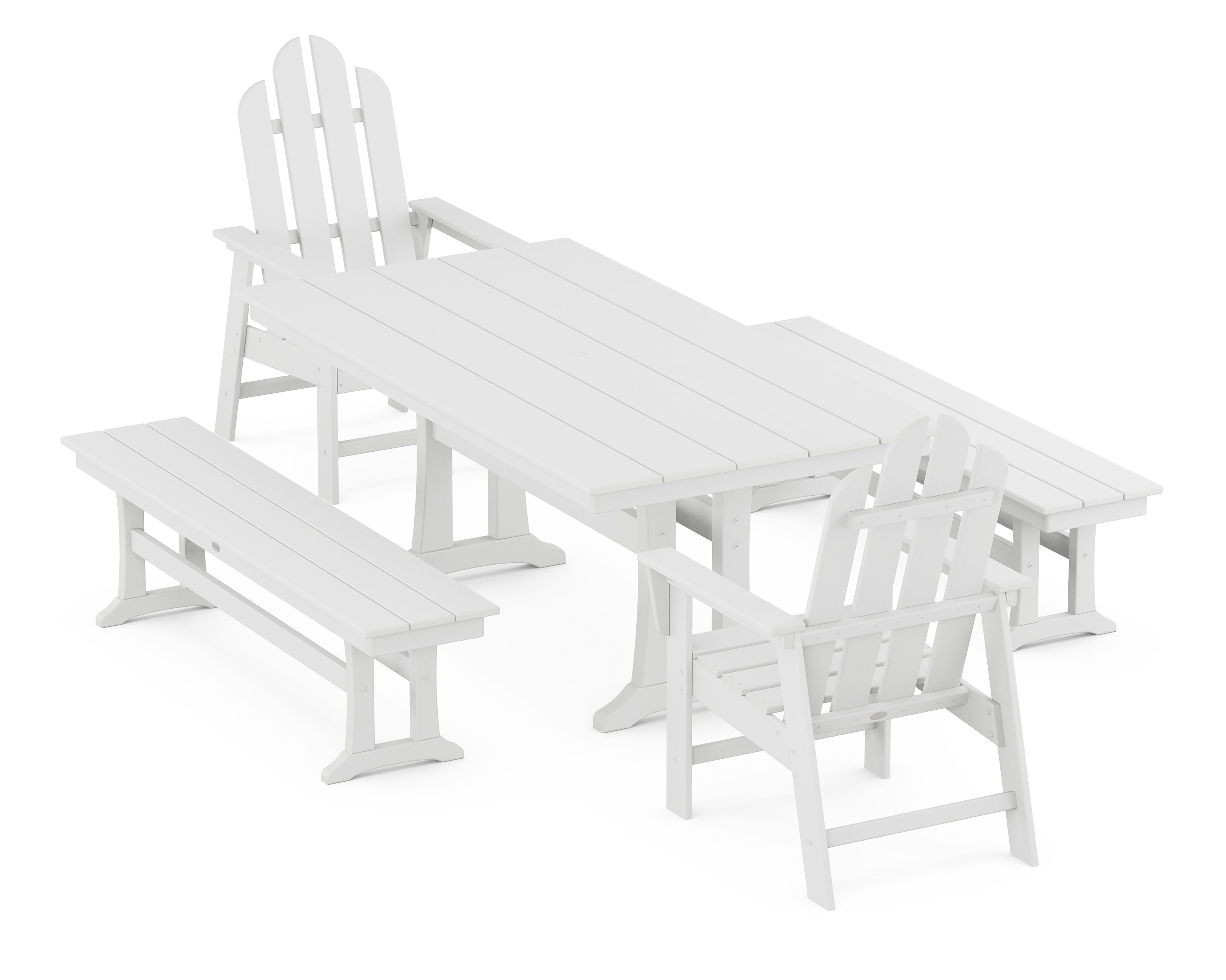 Long Island 5-Piece Farmhouse Dining Set With Trestle Legs in White