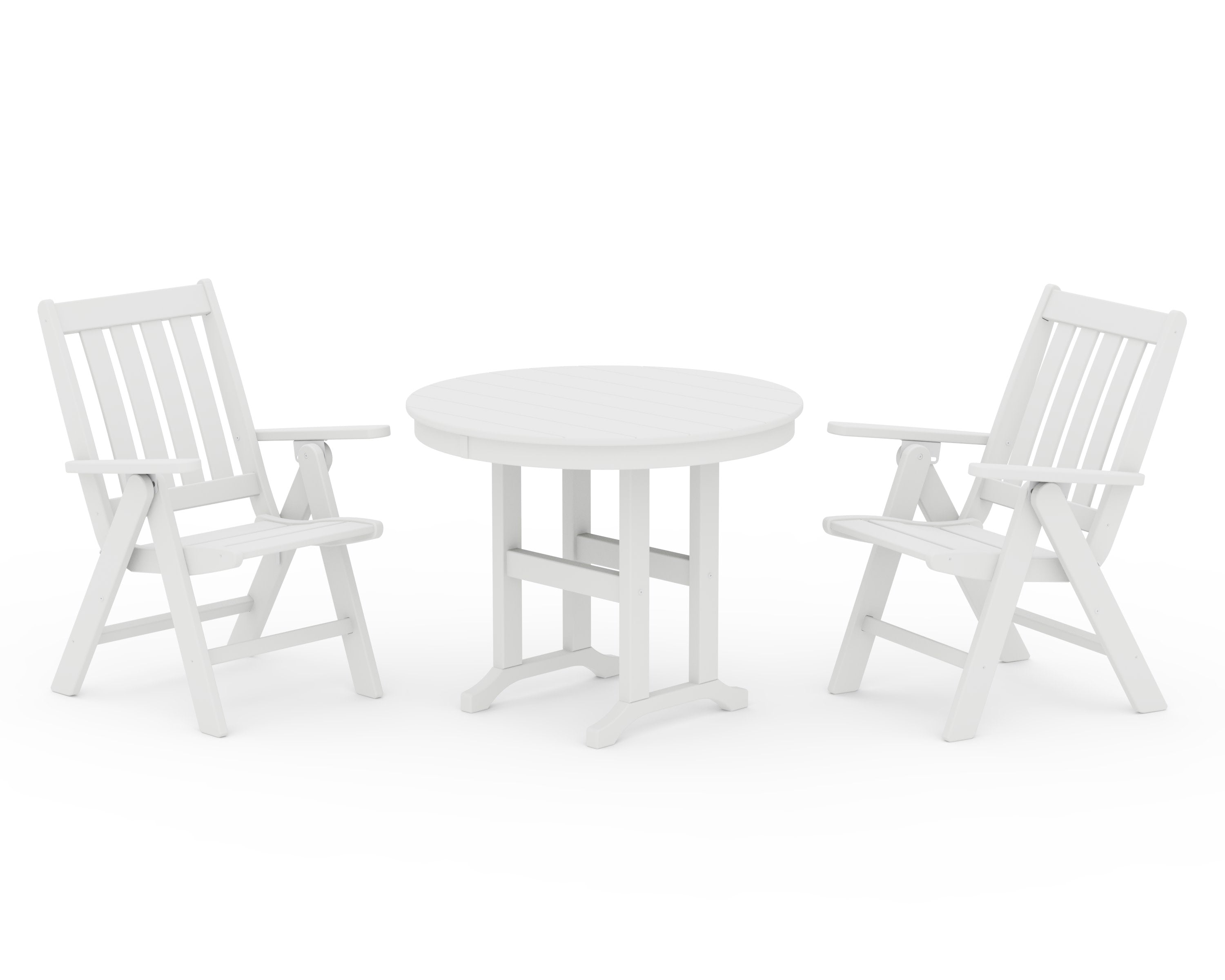 Vineyard Folding Chair 3-Piece Round Dining Set in White