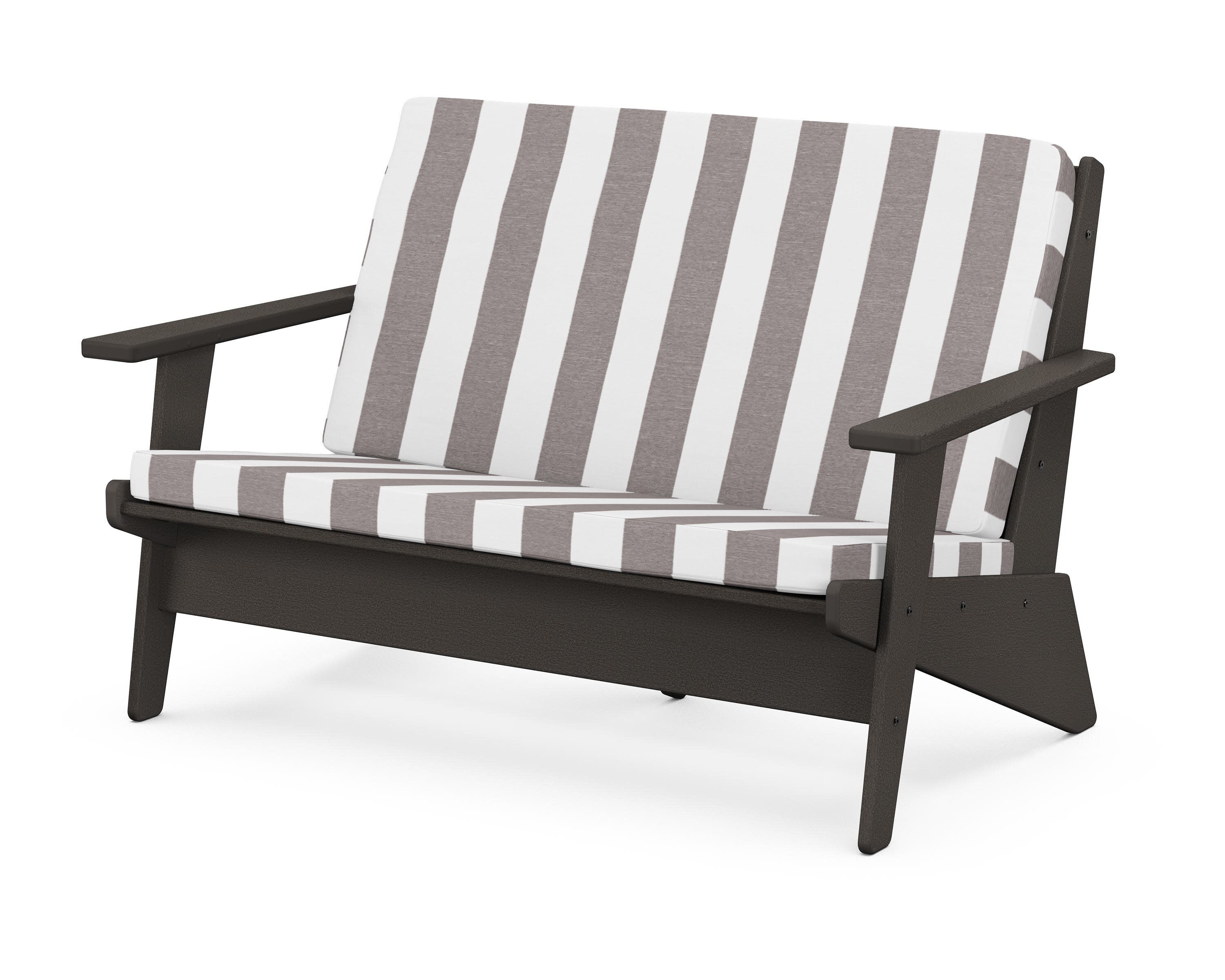 Riviera Modern Lounge Loveseat in Vintage Coffee / Cabana Stripe Grey Mist