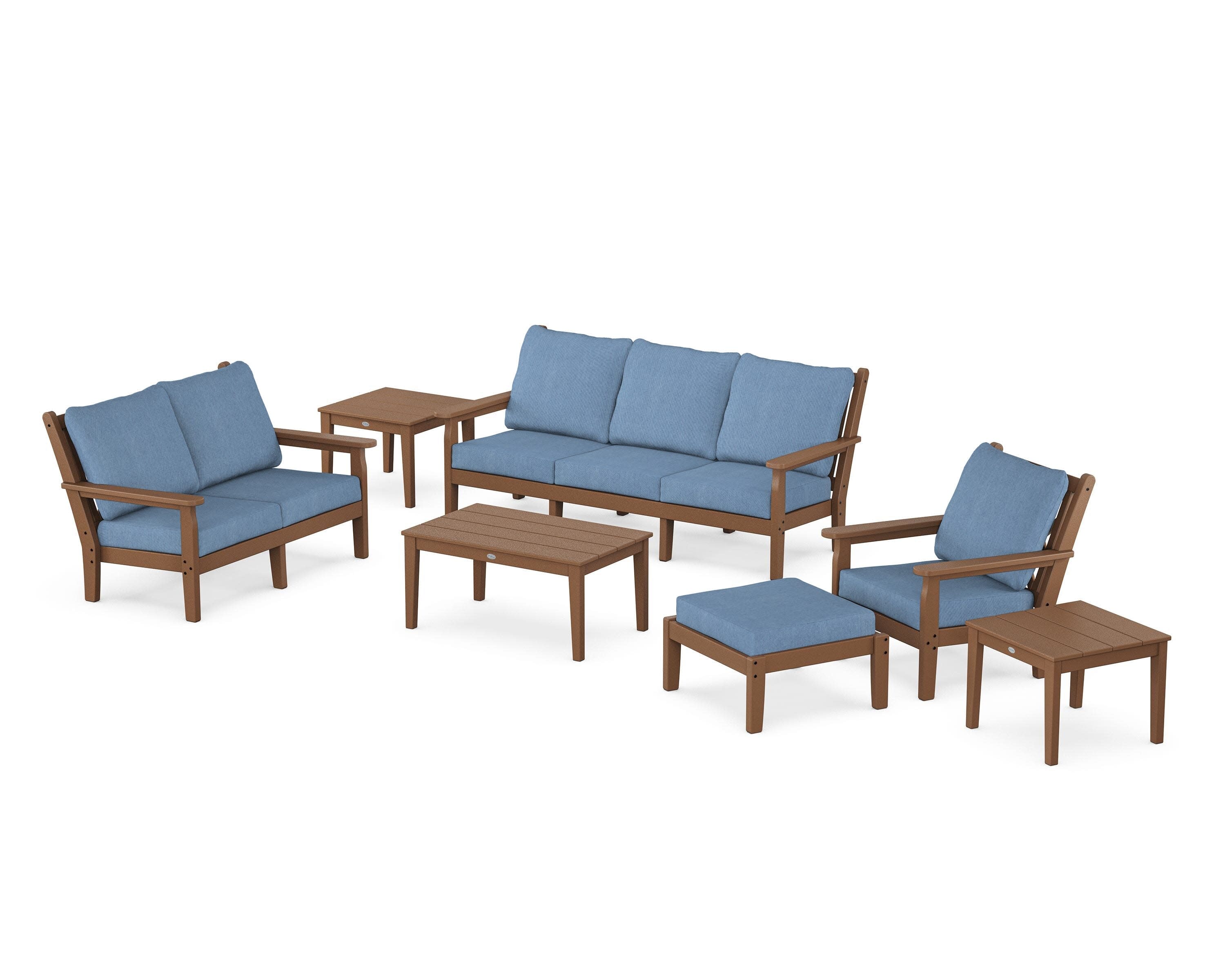 Chippendale 7-Piece Deep Seating Set in Teak / Sky Blue