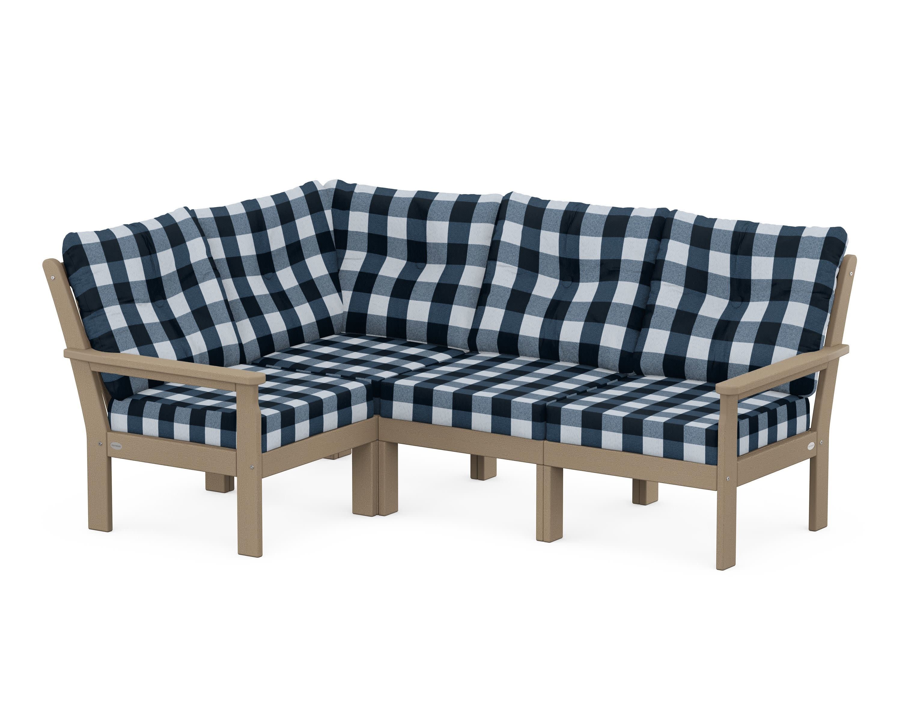 Vineyard 4-Piece Sectional in Vintage Sahara / Buffalo Plaid Marine Indigo