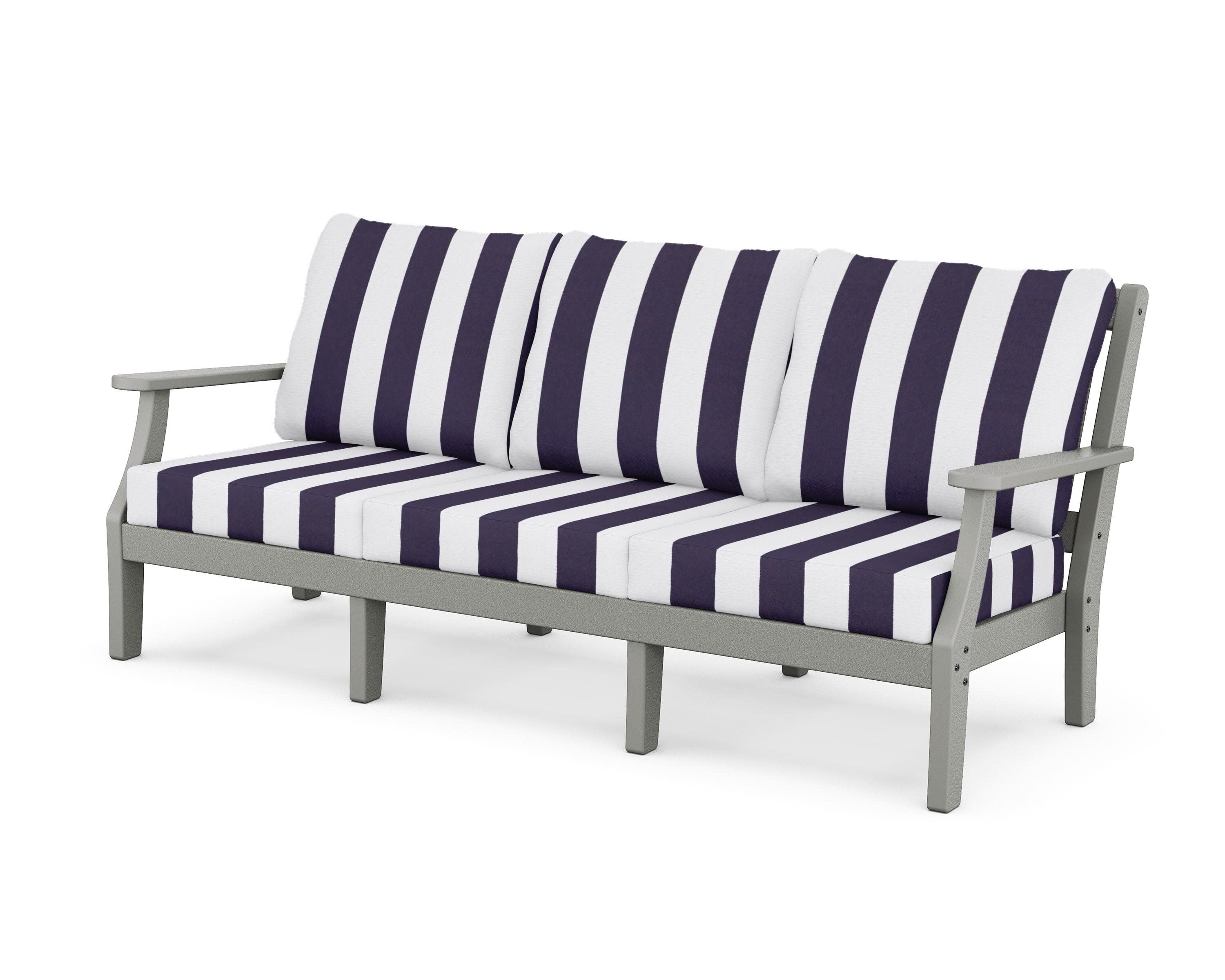 Chinoiserie Deep Seating Sofa in Slate Grey / Cabana Stripe Navy