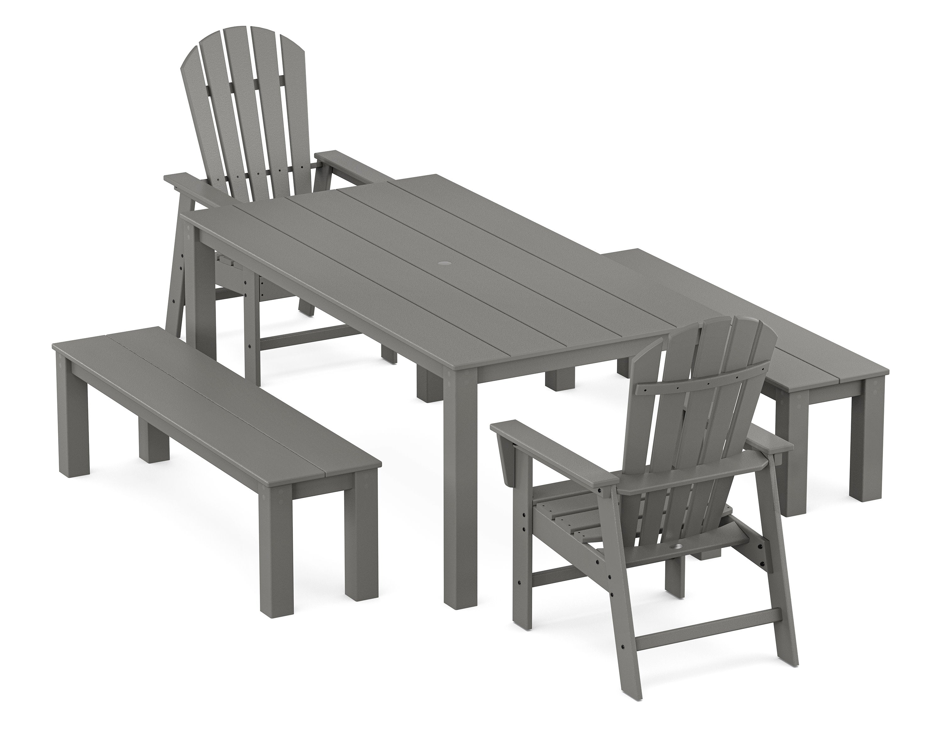 South Beach 5-Piece Parsons Dining Set with Benches in Slate Grey