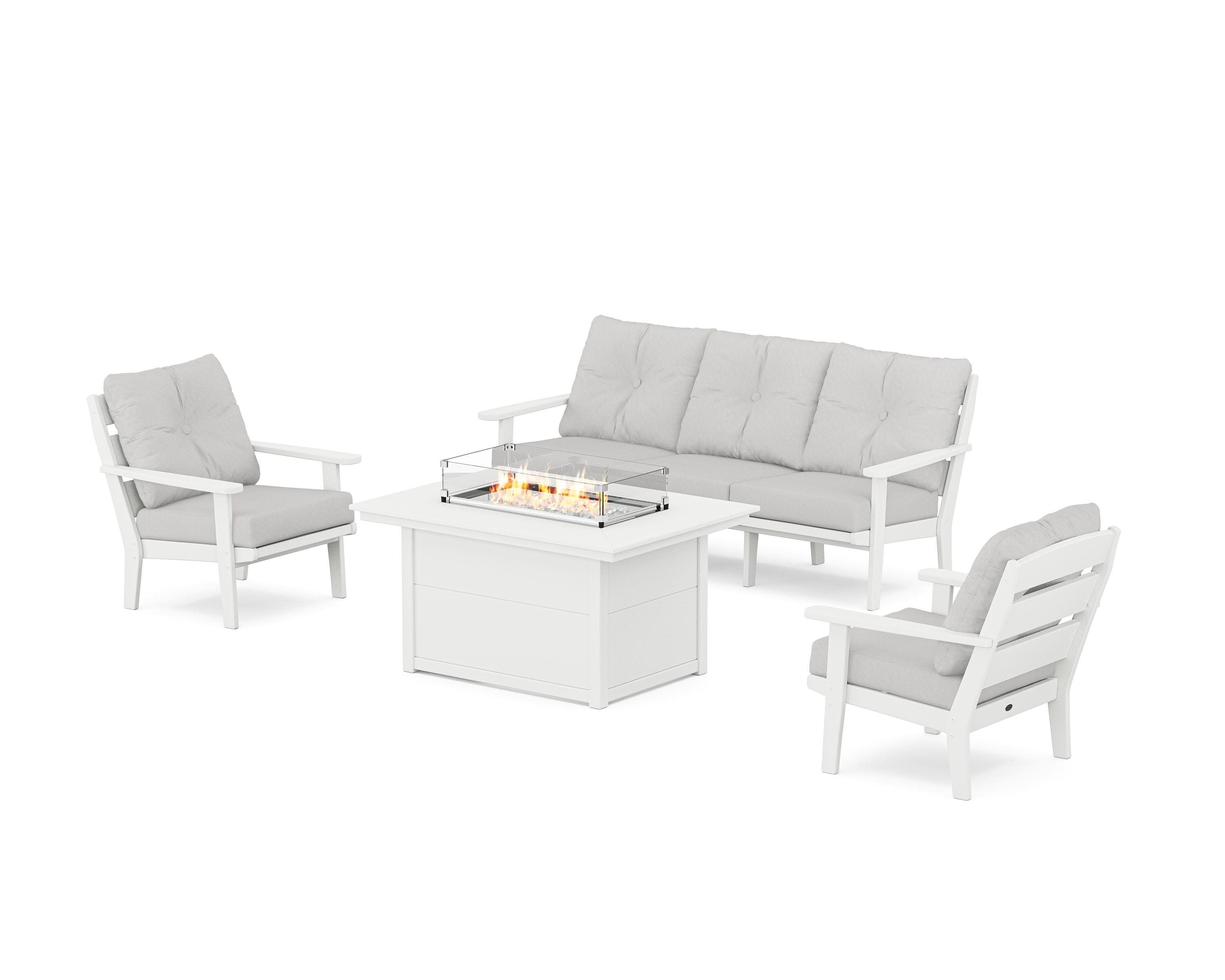 Lakeside Deep Seating Fire Pit Table Set in White / Diamond in the Rough