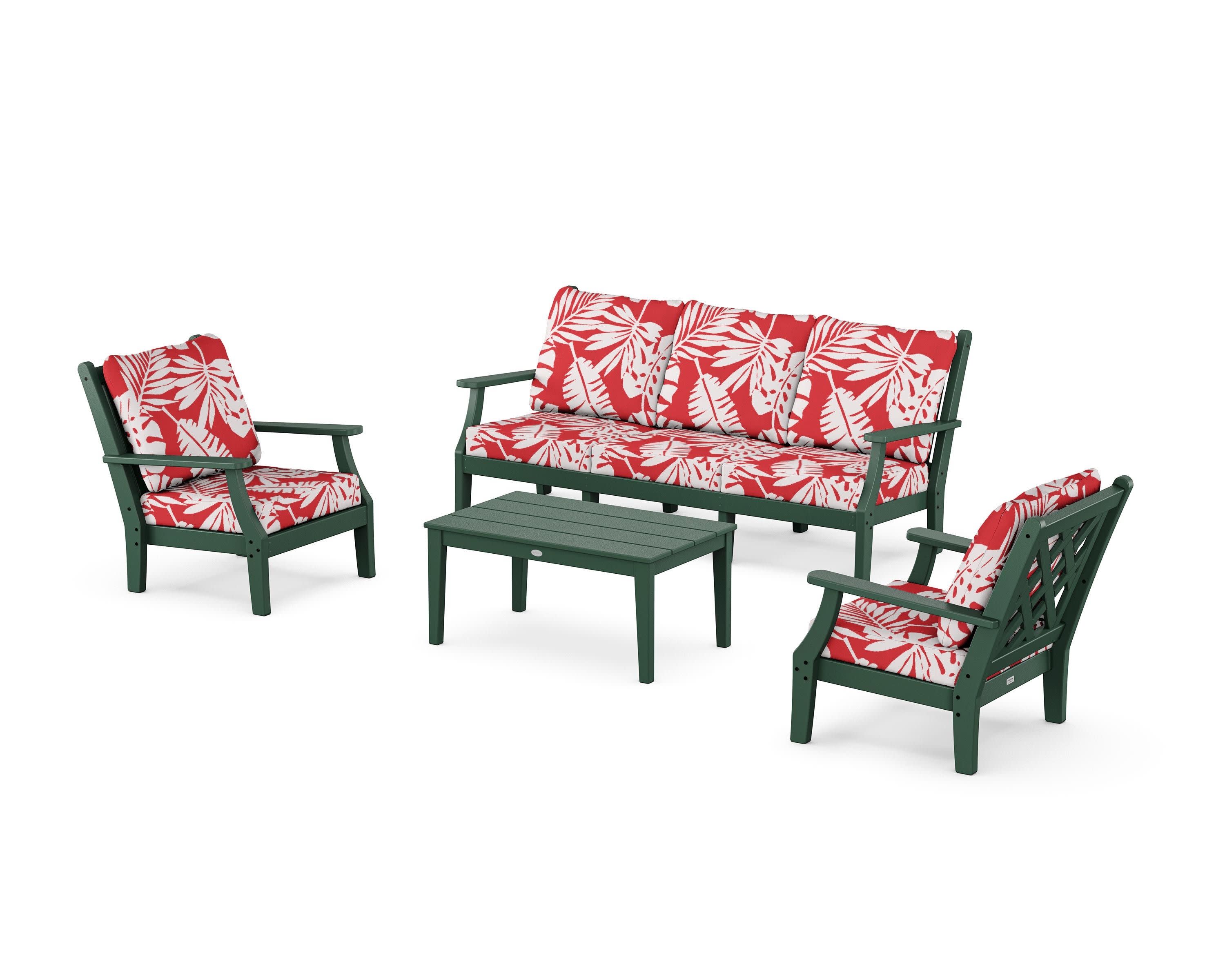 Wovendale 4-Piece Deep Seating Set with Sofa in Green / Leaf Crimson