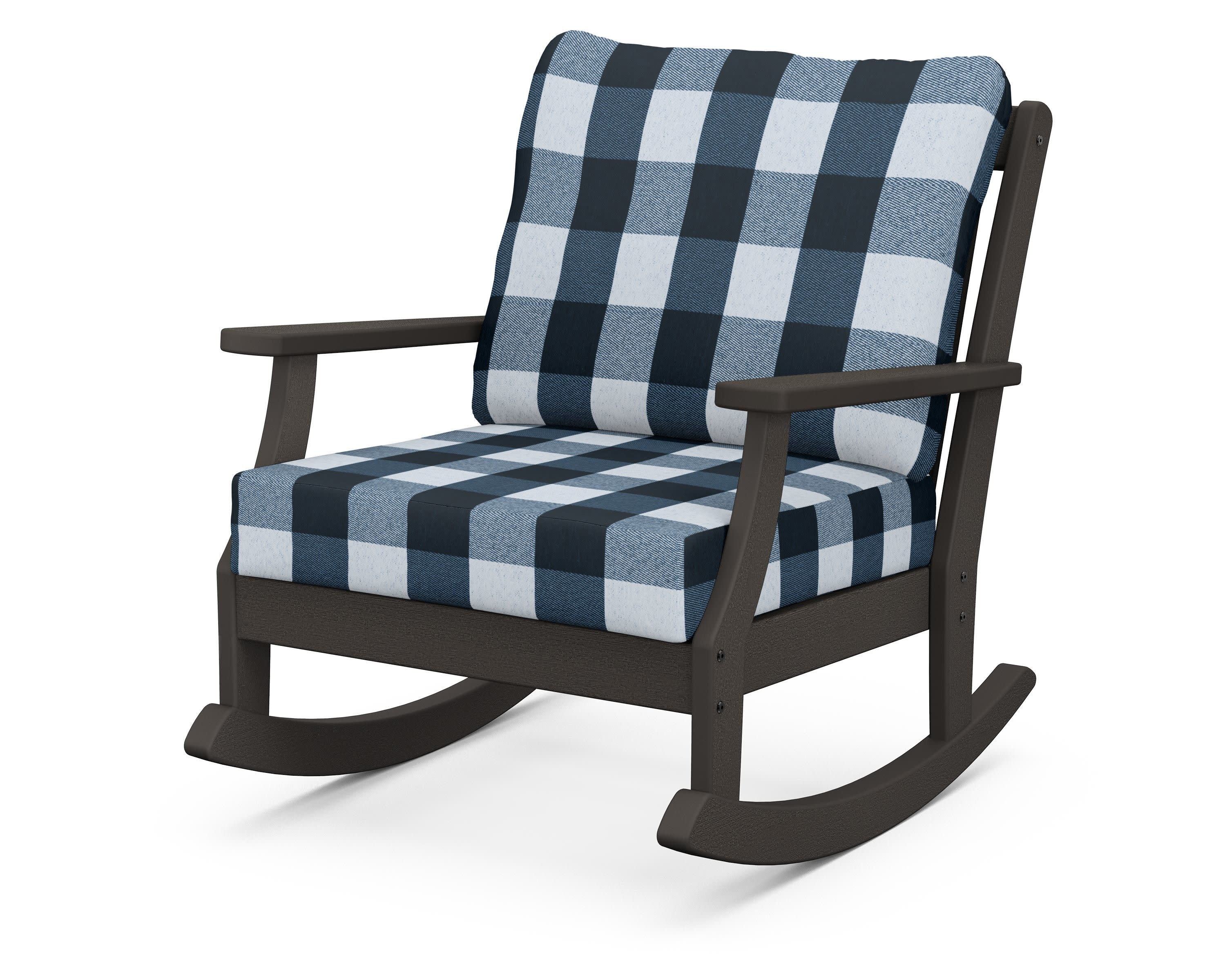 Braxton Deep Seating Rocking Chair in Vintage Coffee / Buffalo Plaid Marine Indigo