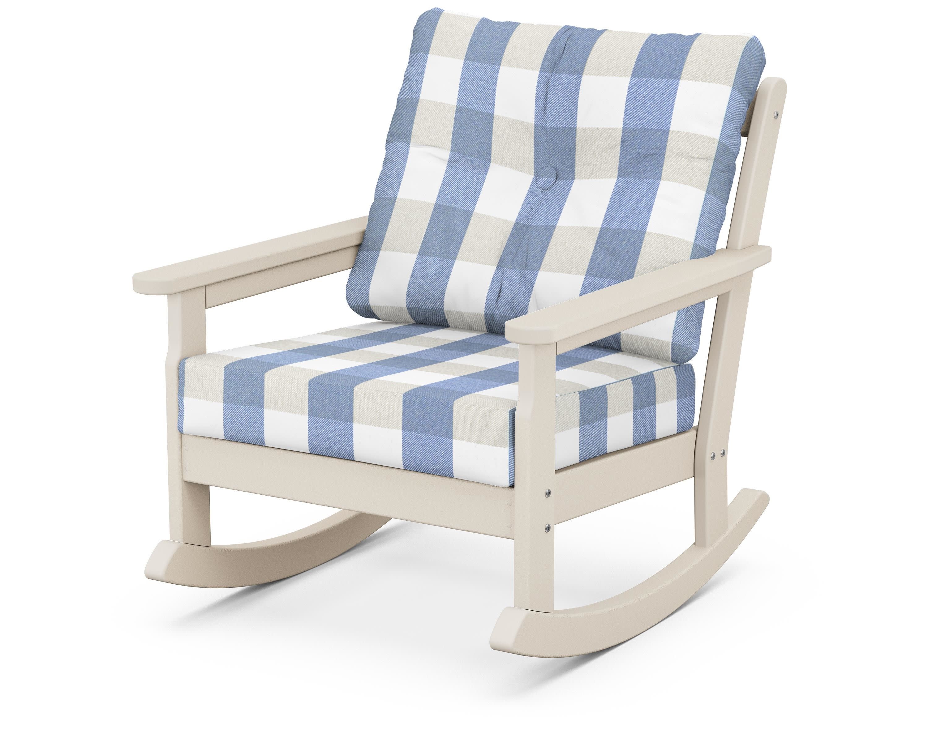 Vineyard Deep Seating Rocking Chair in Sand / Buffalo Plaid Sky Blue