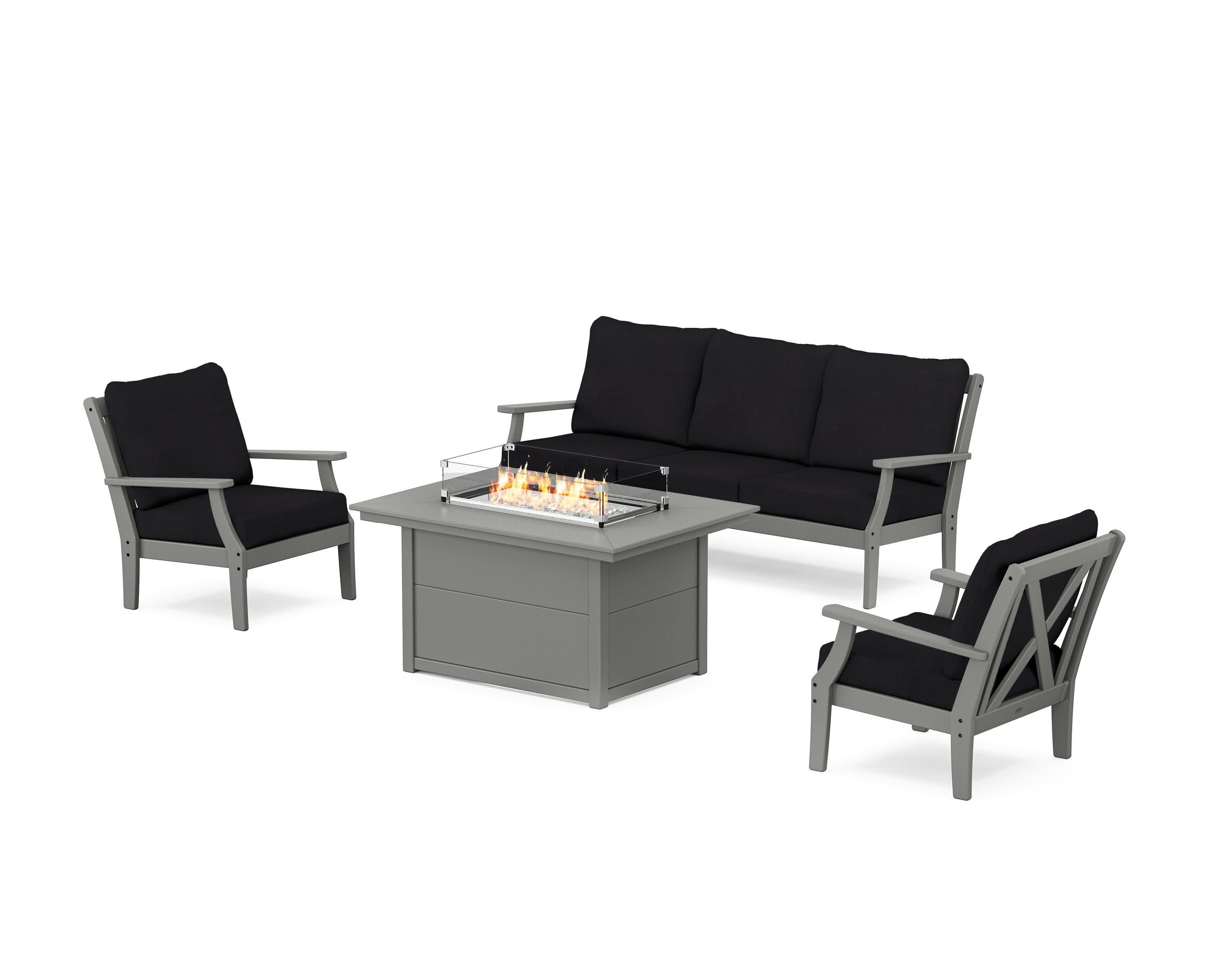 Braxton Deep Seating Fire Pit Table Set in Slate Grey / Midnight Linen